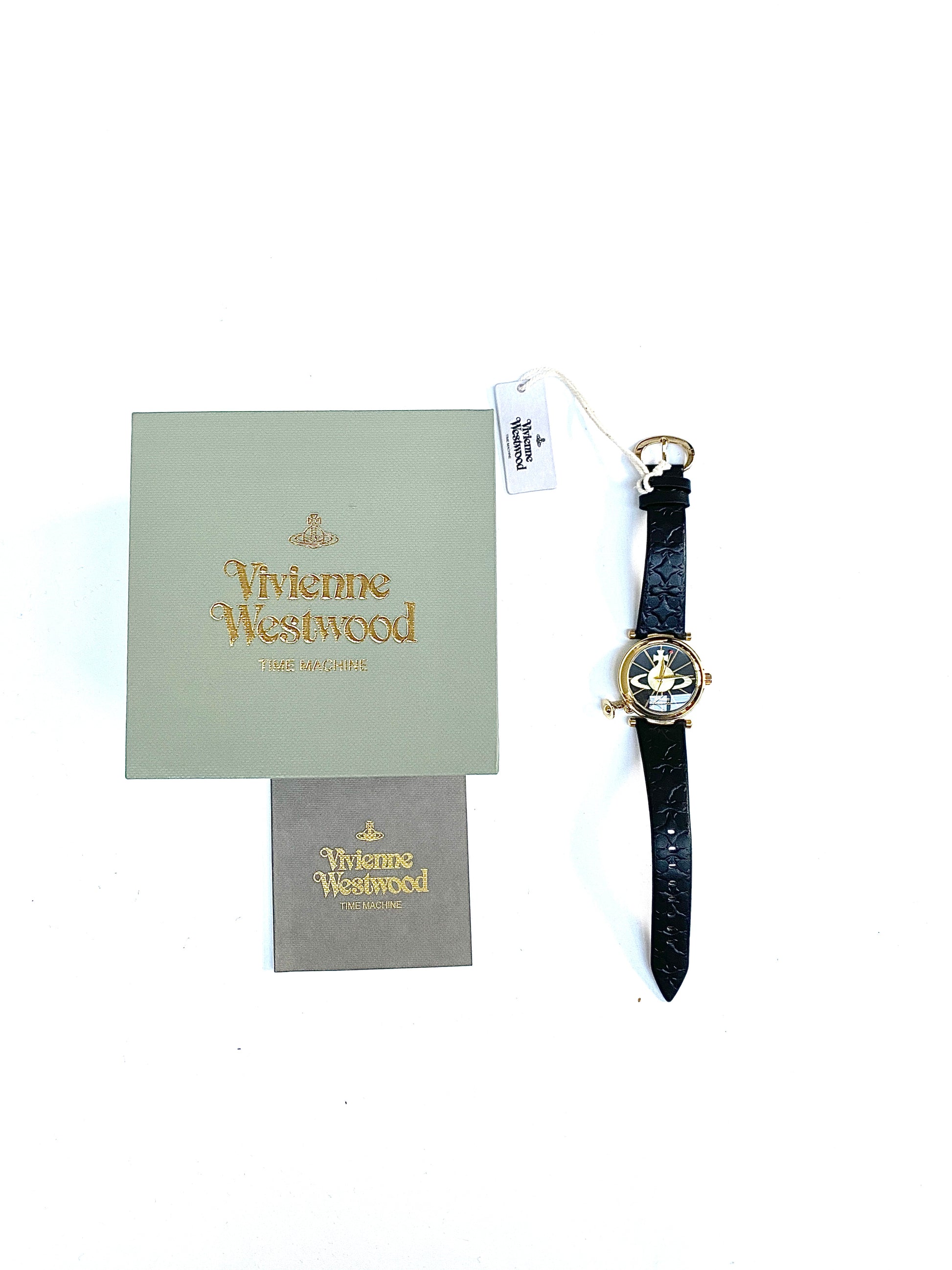 Vivienne Westwood Black Leather Star Embossed Watch