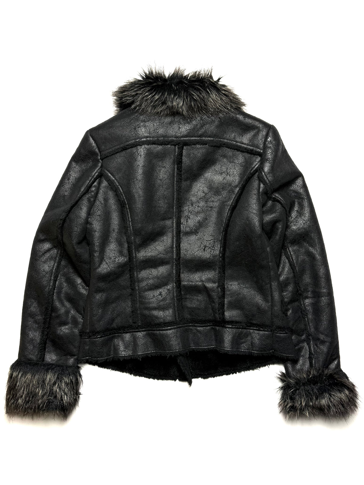 GUESS Fur Leather Black Bike Jacket