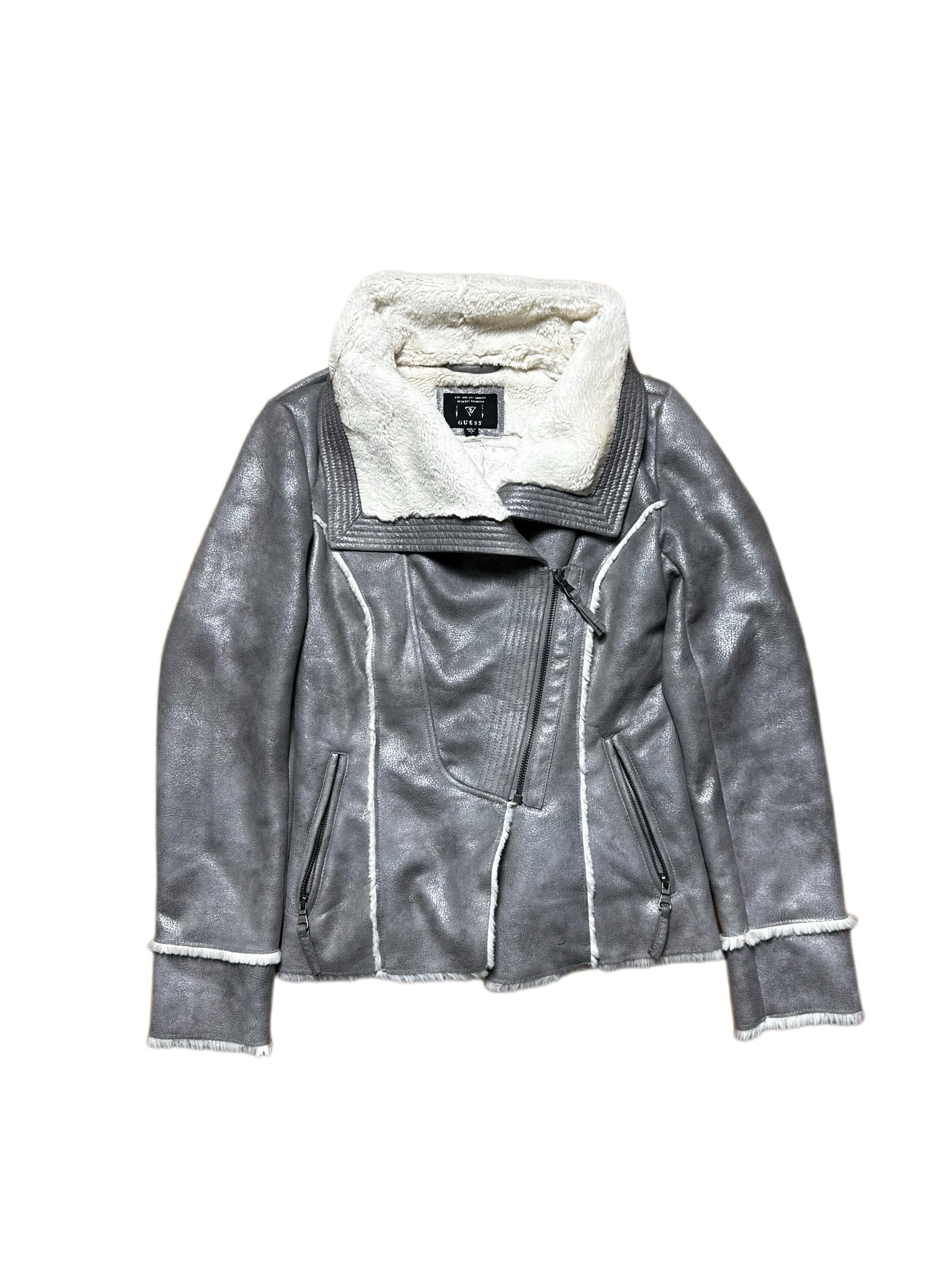 Guess Silver Fur Coat Jacket 90-00s