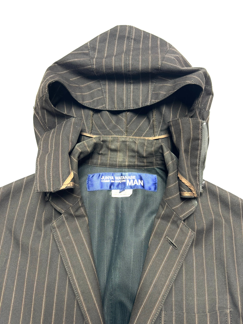 Comme des Garçons Junya Watanabe MAN Brown Stripe Suit Blazer Hooded Jacket