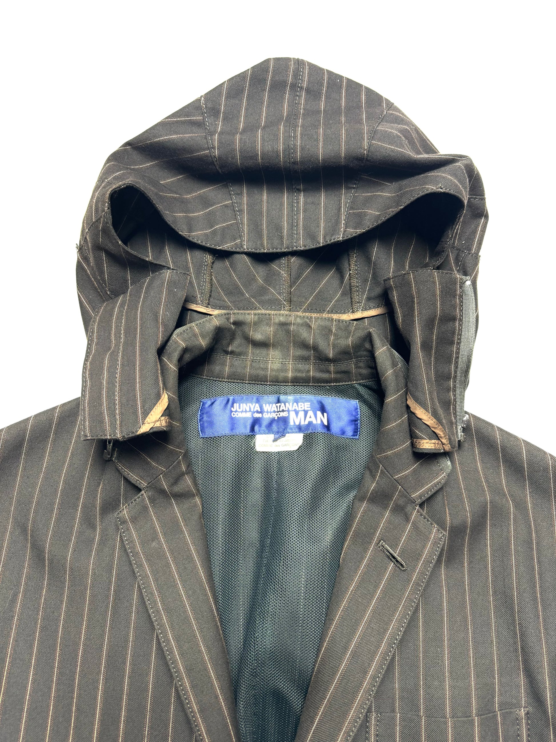 Comme des Garçons Junya Watanabe MAN Brown Stripe Suit Blazer Hooded Jacket