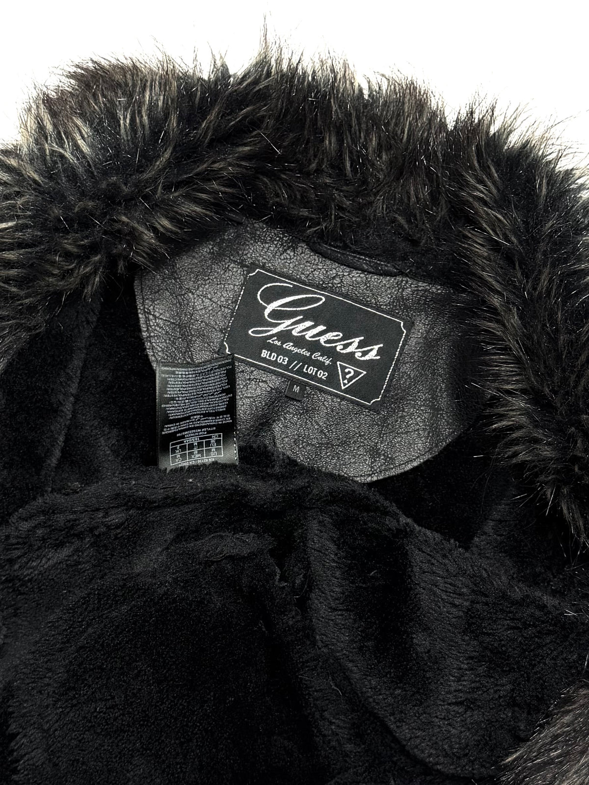 GUESS Fur Leather Black Bike Jacket
