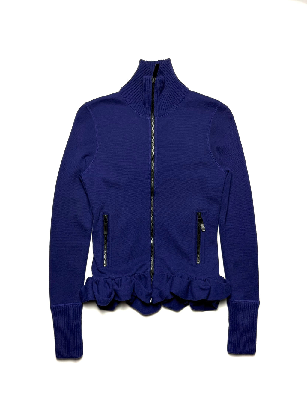 BURBERRY Sport Navy Zip Up Ruffle Hem Jacket