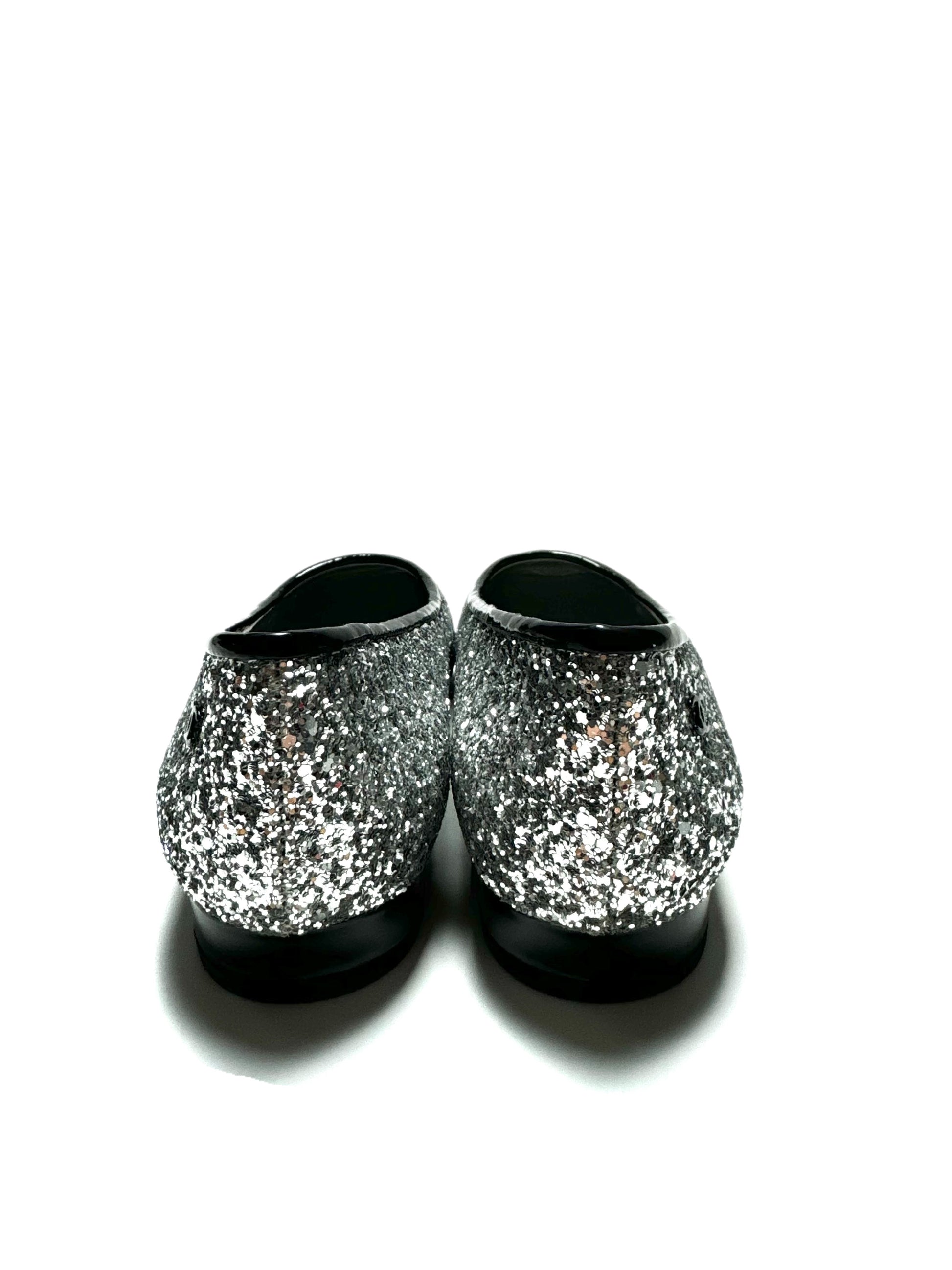 CHANEL silver 17K MILKY WAY GLITTER & PATENT Ballet Flats