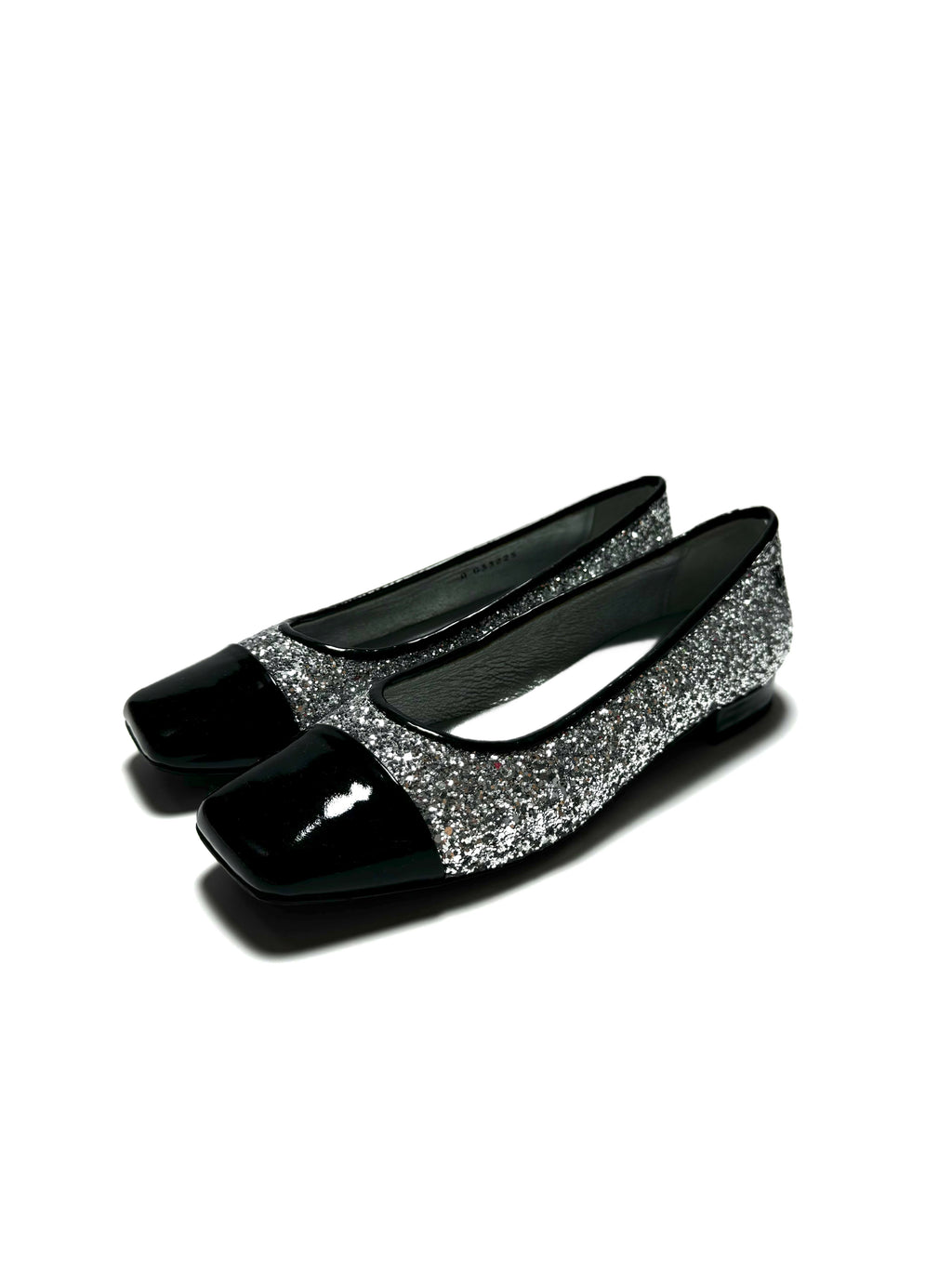 CHANEL silver 17K MILKY WAY GLITTER & PATENT Ballet Flats