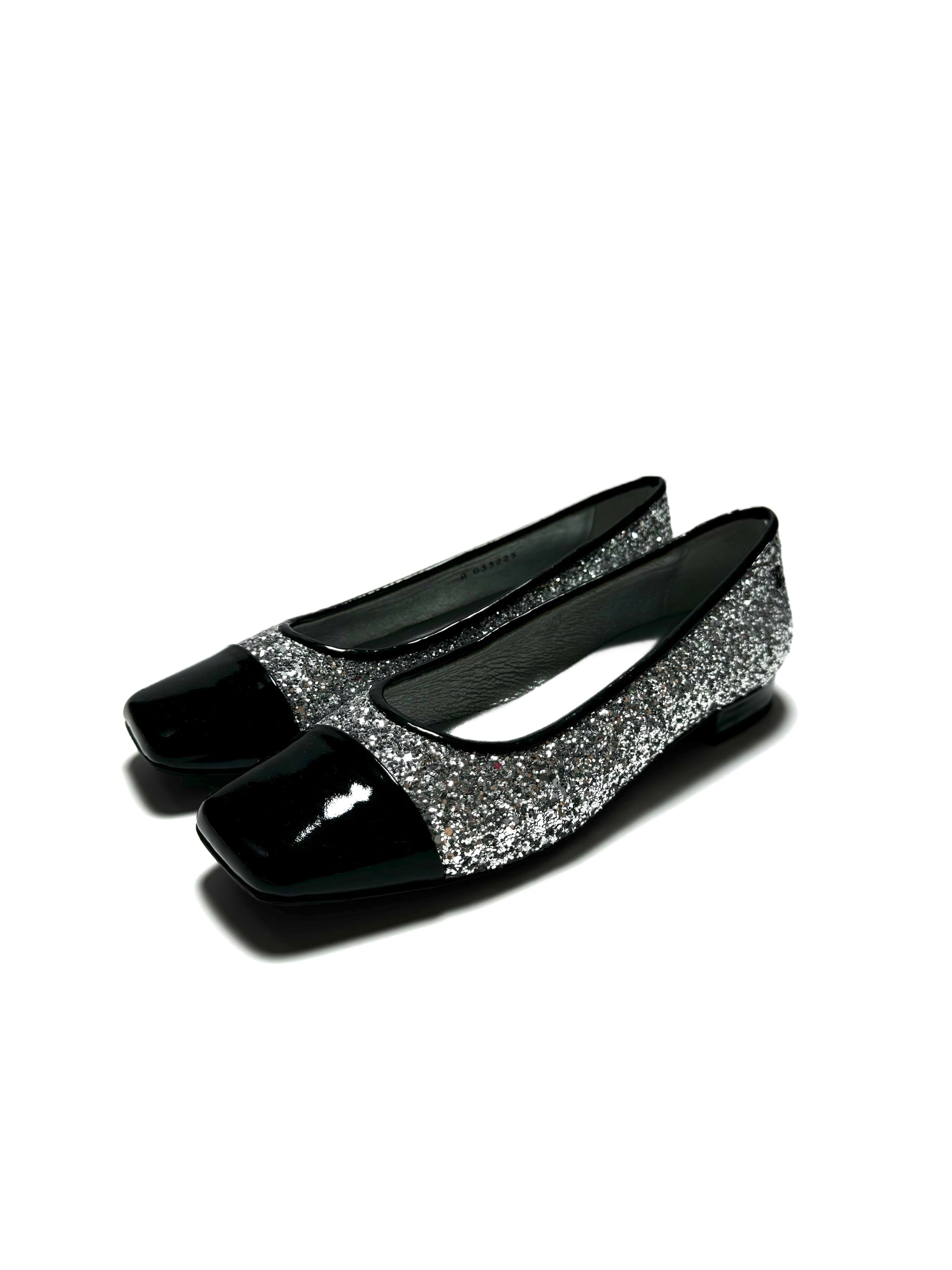 CHANEL silver 17K MILKY WAY GLITTER & PATENT Ballet Flats