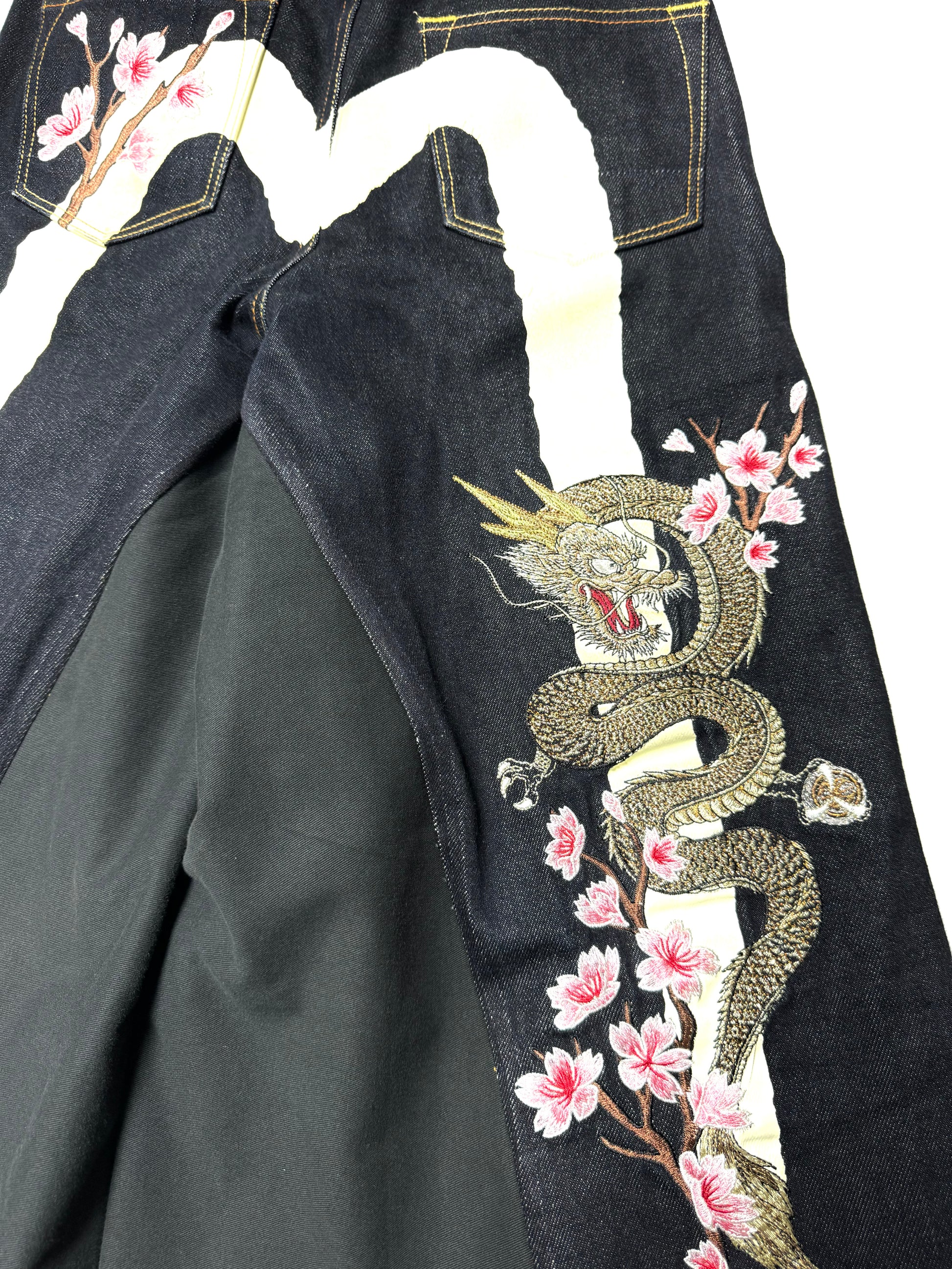 Evisu Remake Sakura Dragon White Brushed Daicock Denim Jean