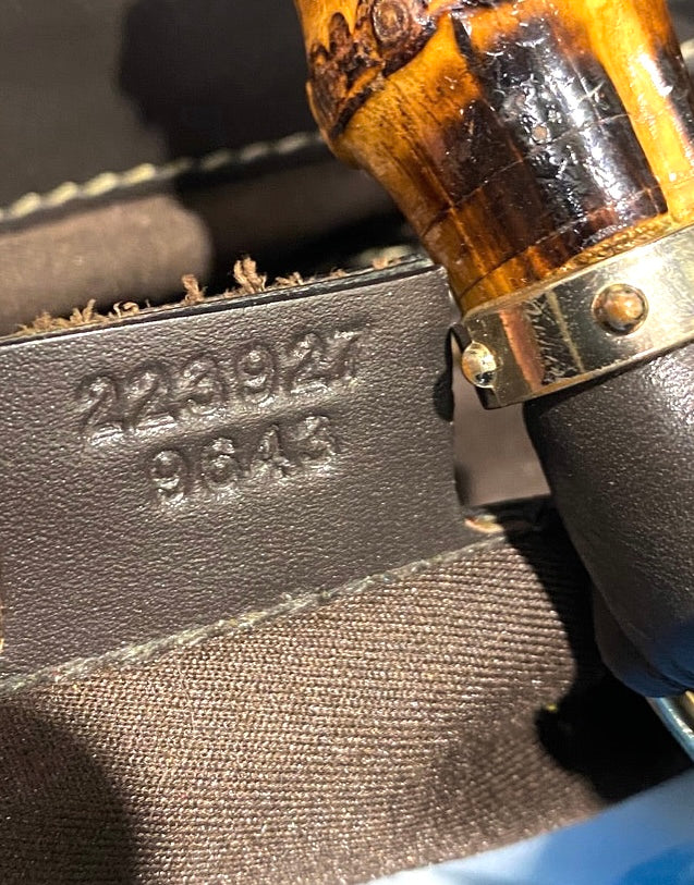 Gucci Leather Monogram Bamboo Handle Shoulder Bag