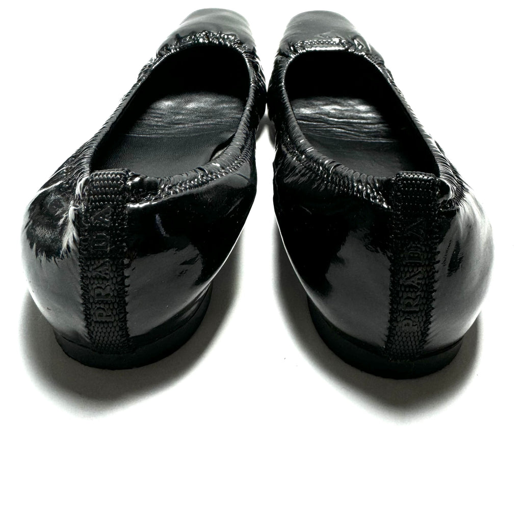 Prada Black Patent Leather Square-toe Ballet Flats