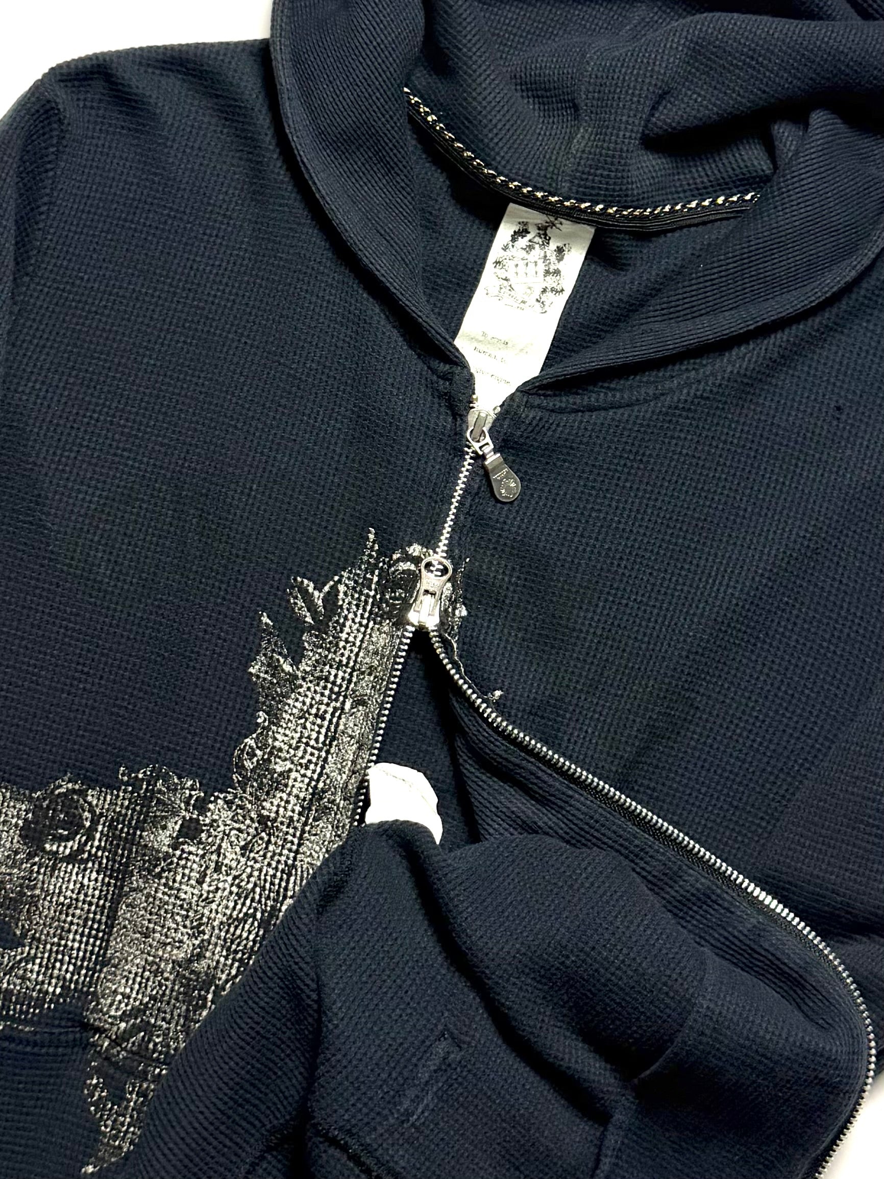 TORNADO MART 00s Cross Rose Print Waffle Zip Up