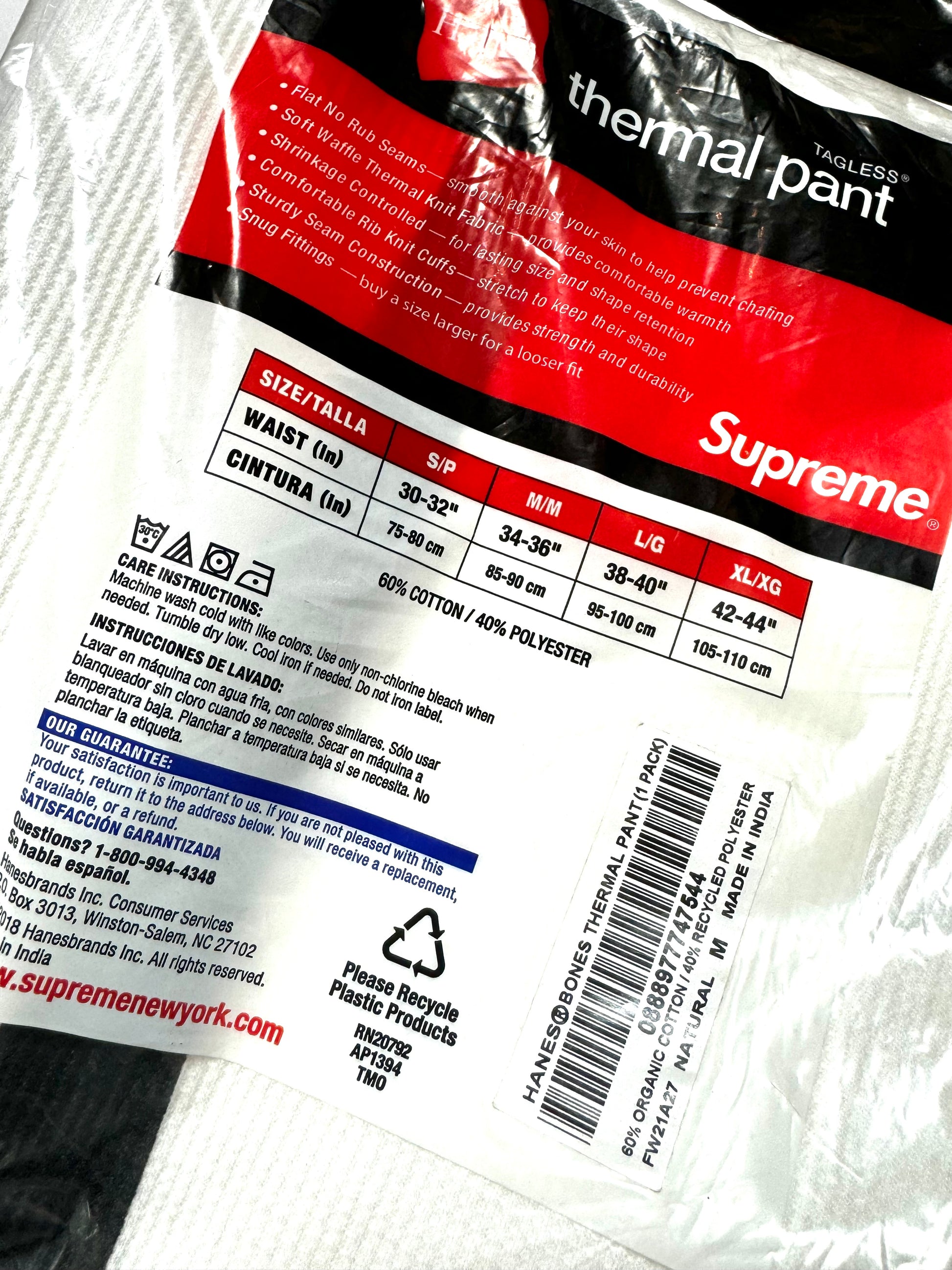 Supreme x Hanes Bone Thermal Pant