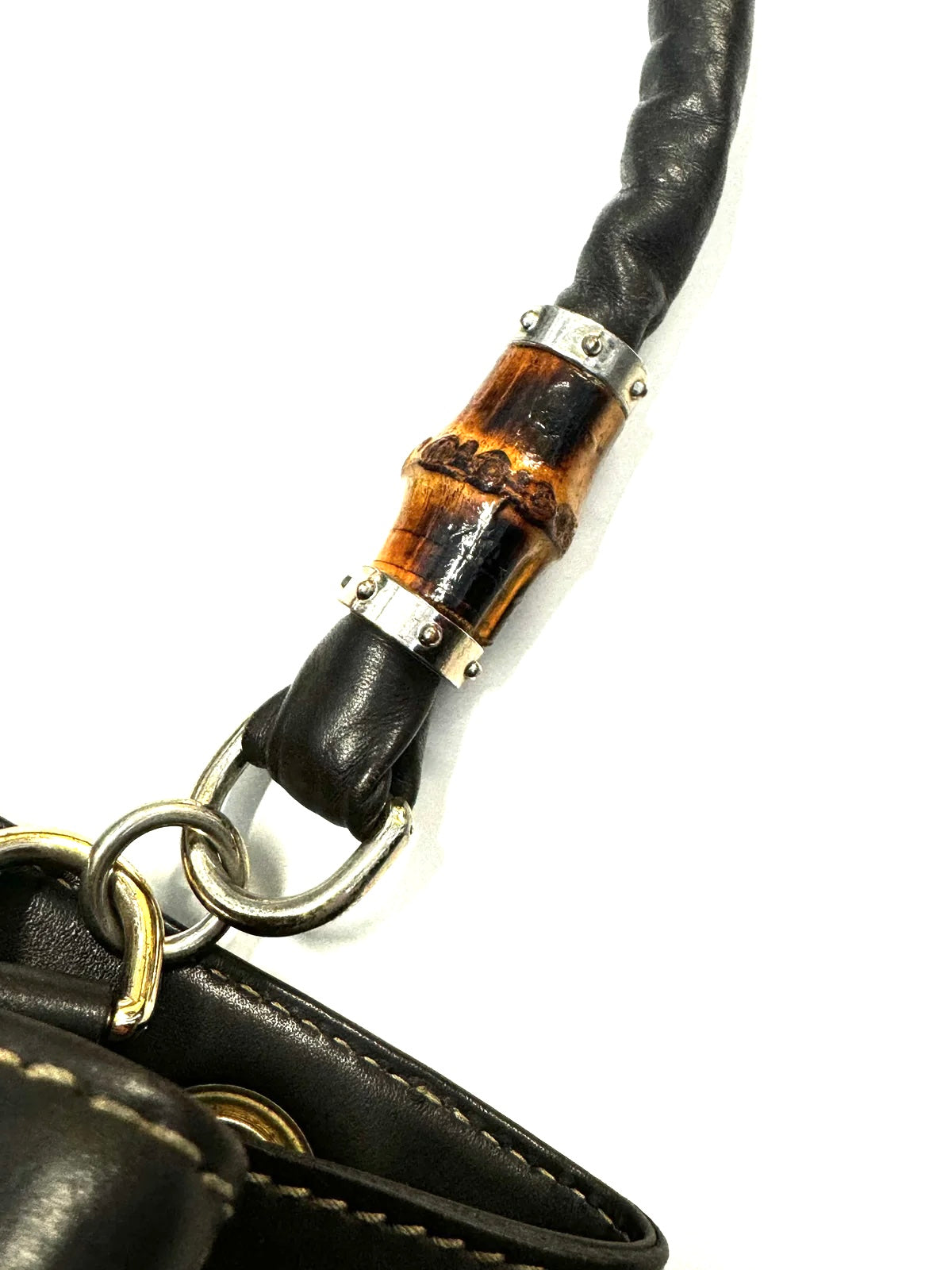 Gucci Leather Monogram Bamboo Handle Shoulder Bag