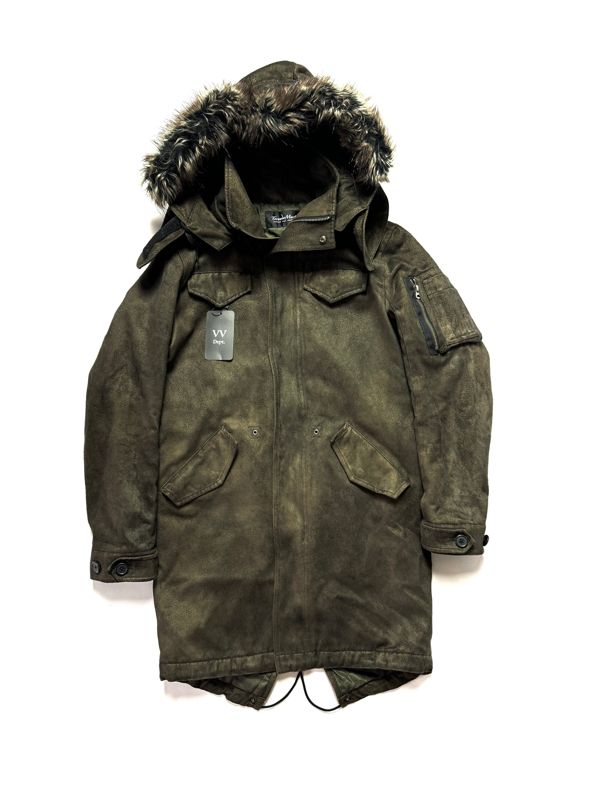 Tornado Mart Dark Green Suede Fur Coat