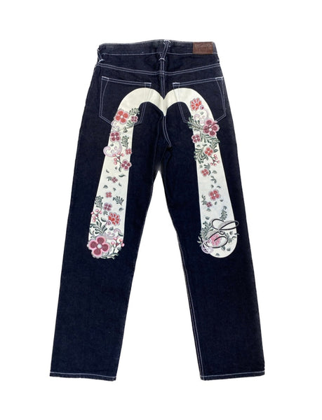 Evisu White Floral Daicock  Raw Denim Jean