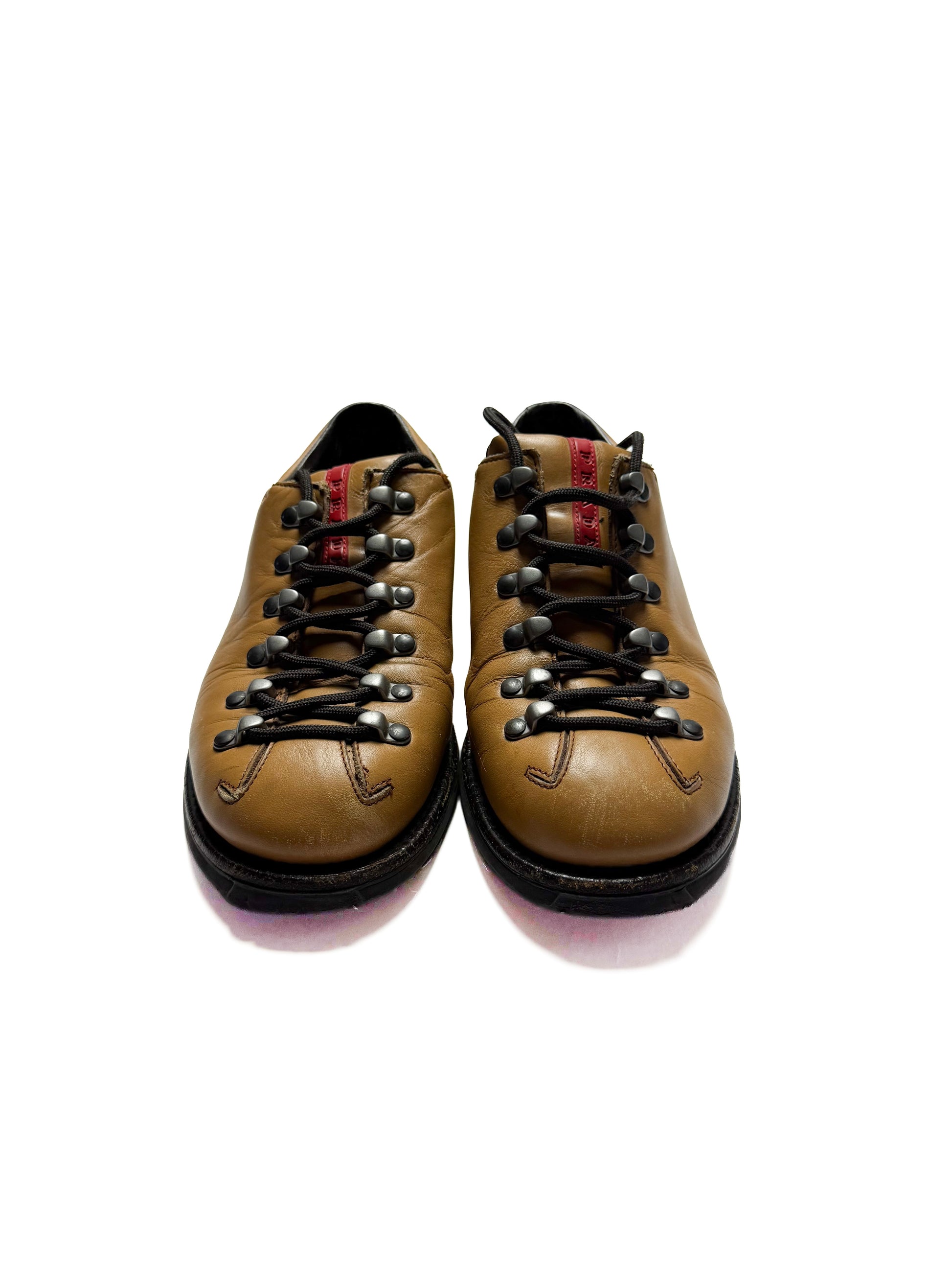 Prada Red Line Brown Hikking Leather Shoes