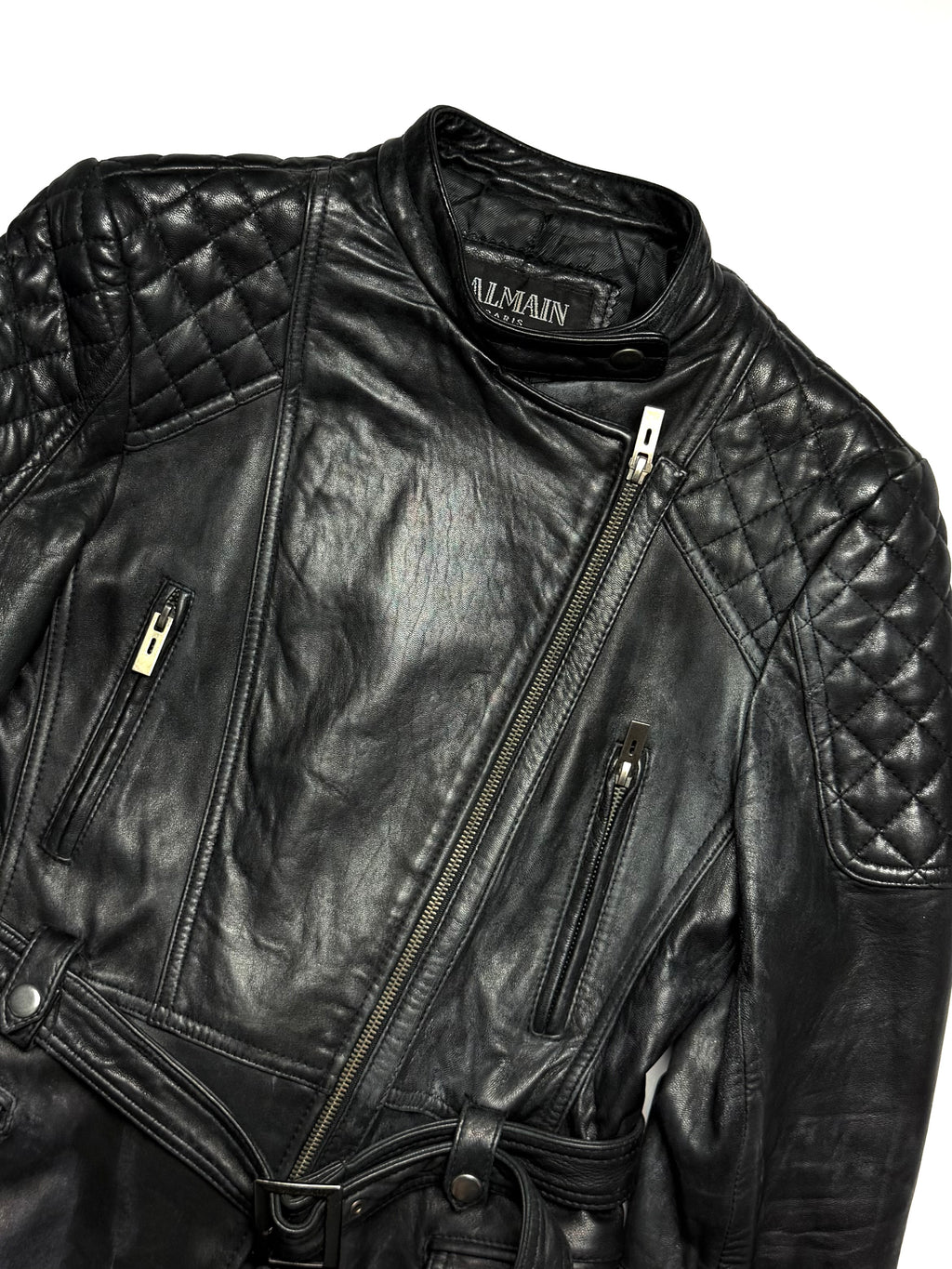 BALMAIN Leather Biker Coat