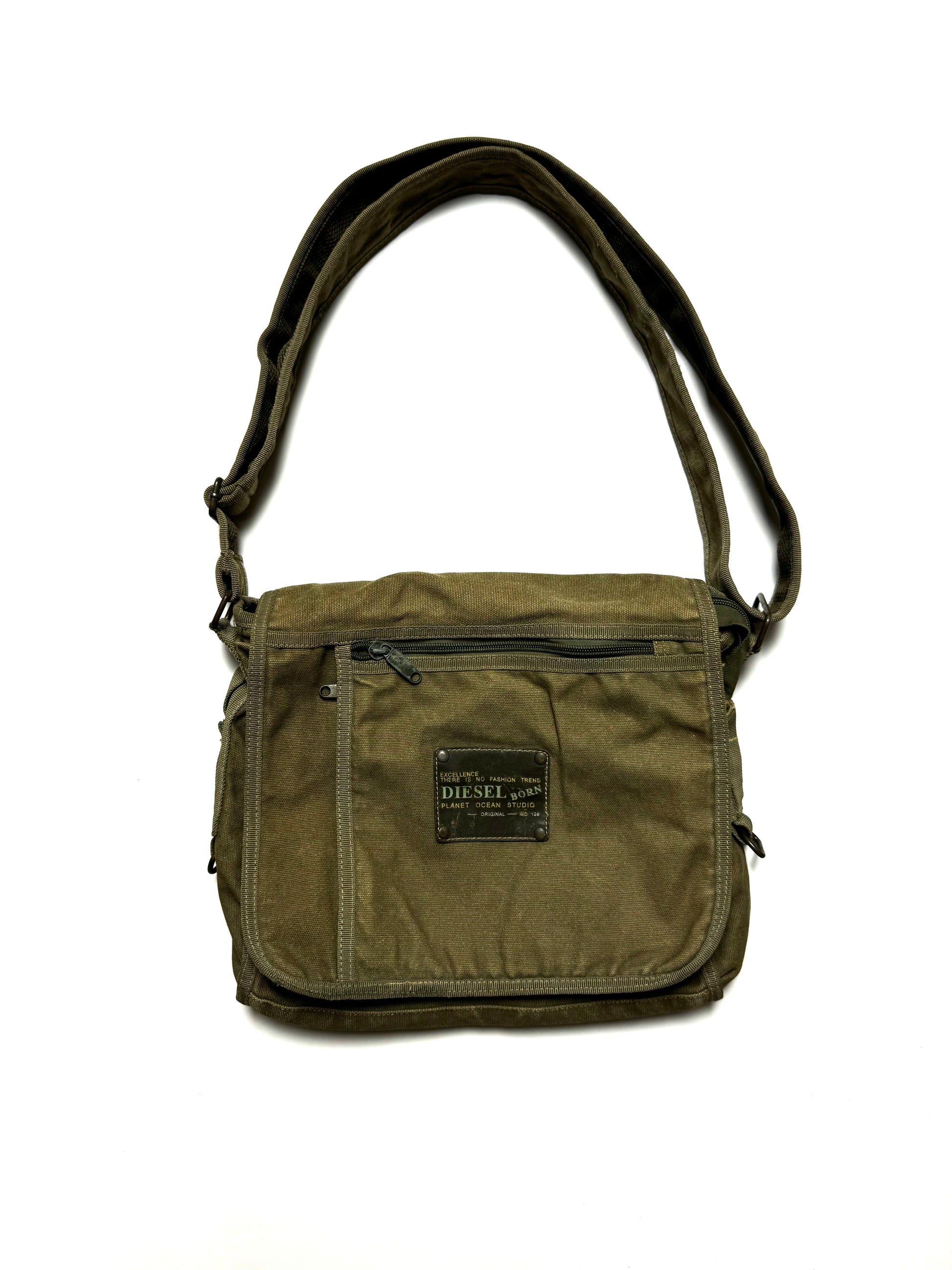 Diesel Spare Parts Line Olive Green Cross Messenger Bag 90s