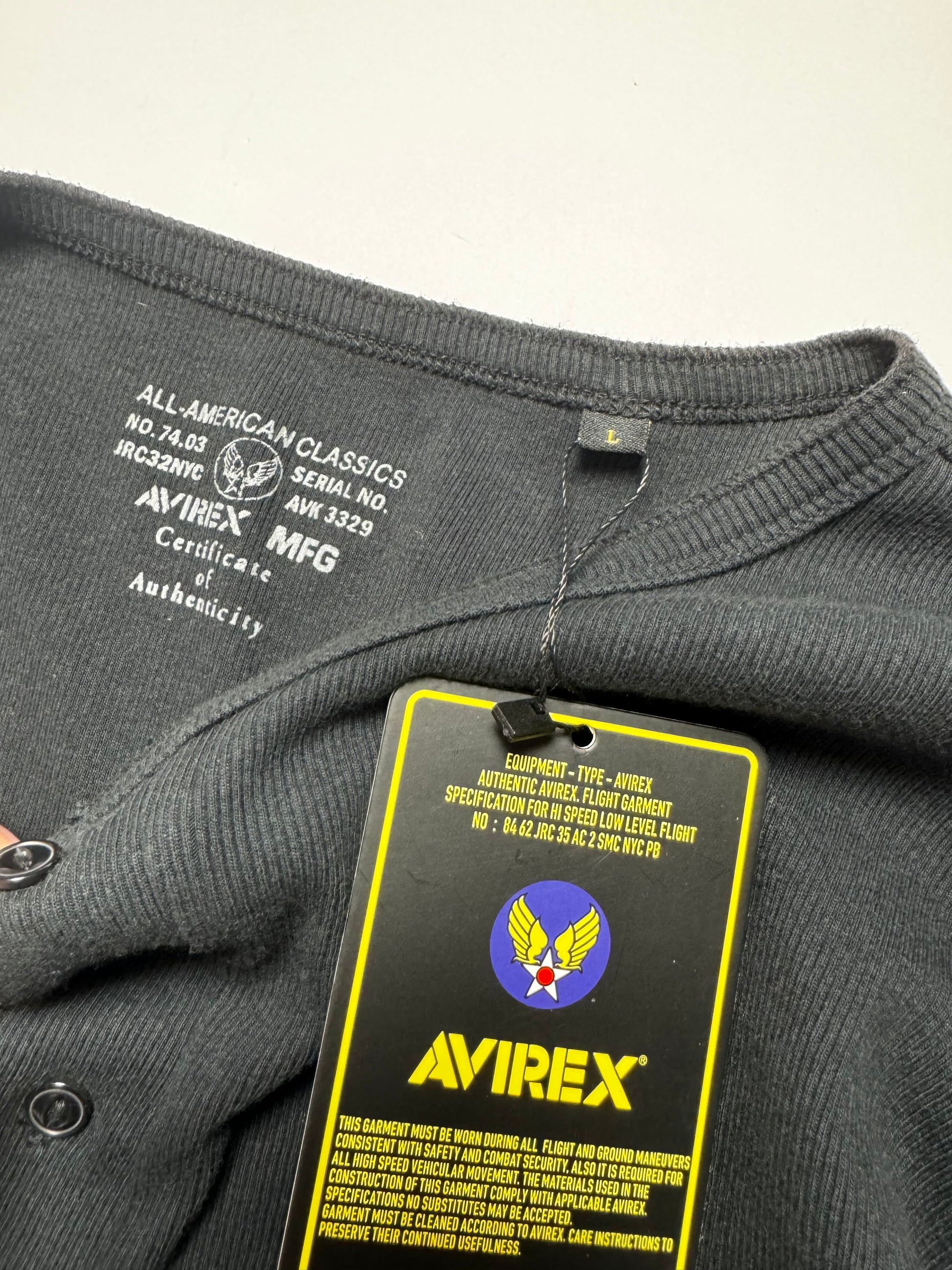 Avirex Henley Black Long Sleeve