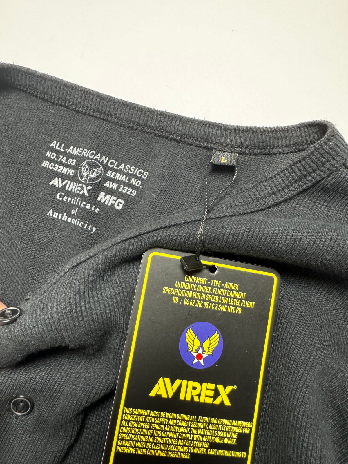 Avirex Henley Black Long Sleeve
