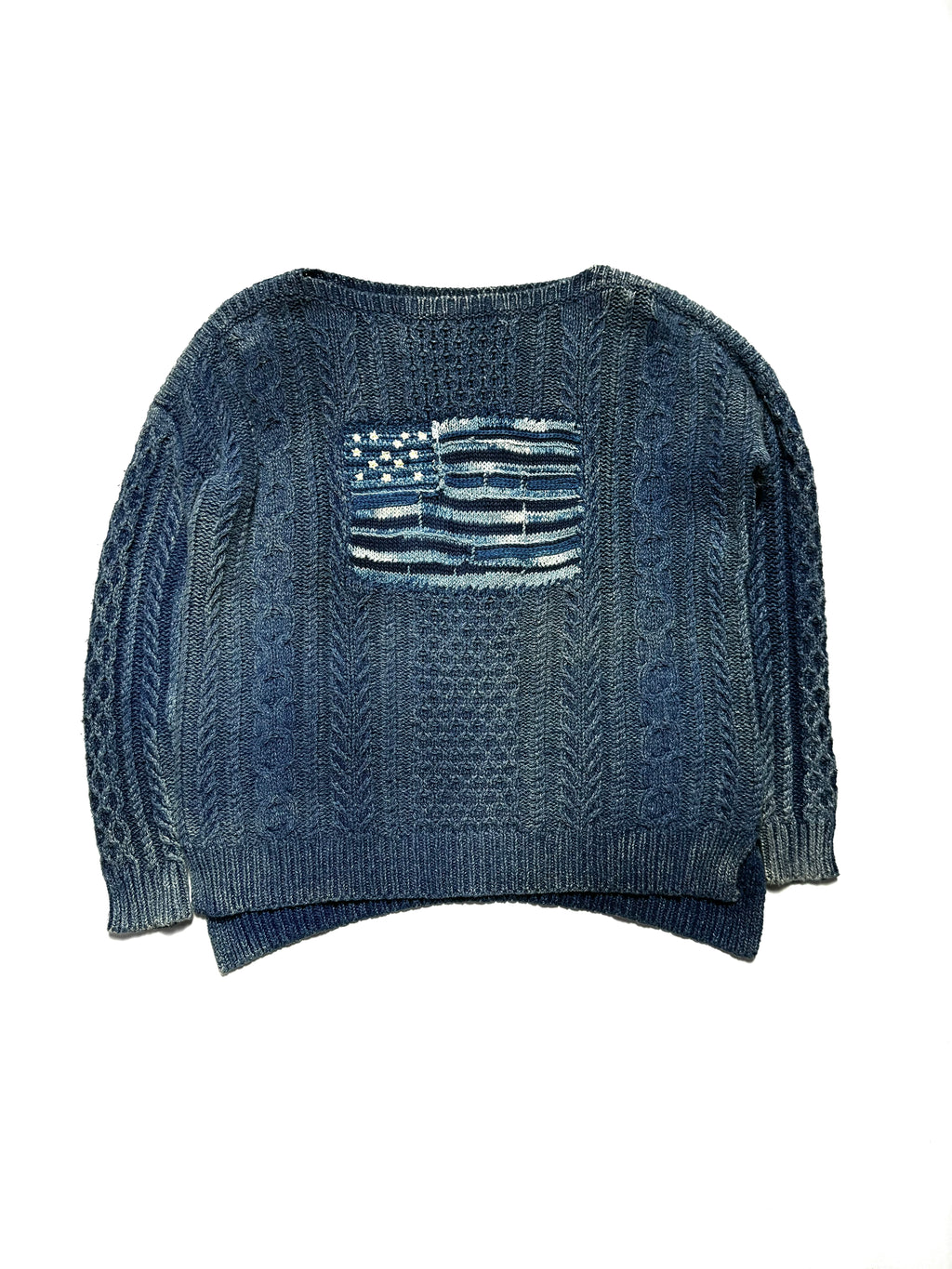 Polo by Ralph Lauren Indigo-Dyed Cable Knit Sweater