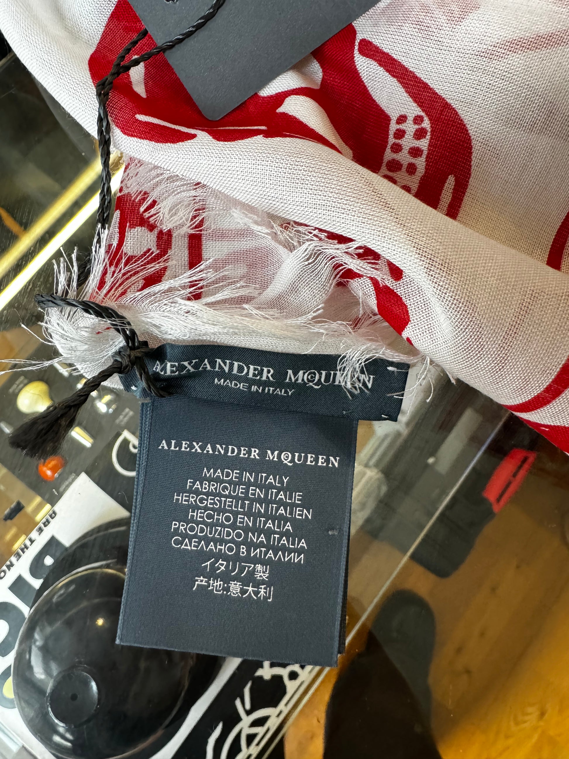 Alexander McQueen White Red  Skull Scarf