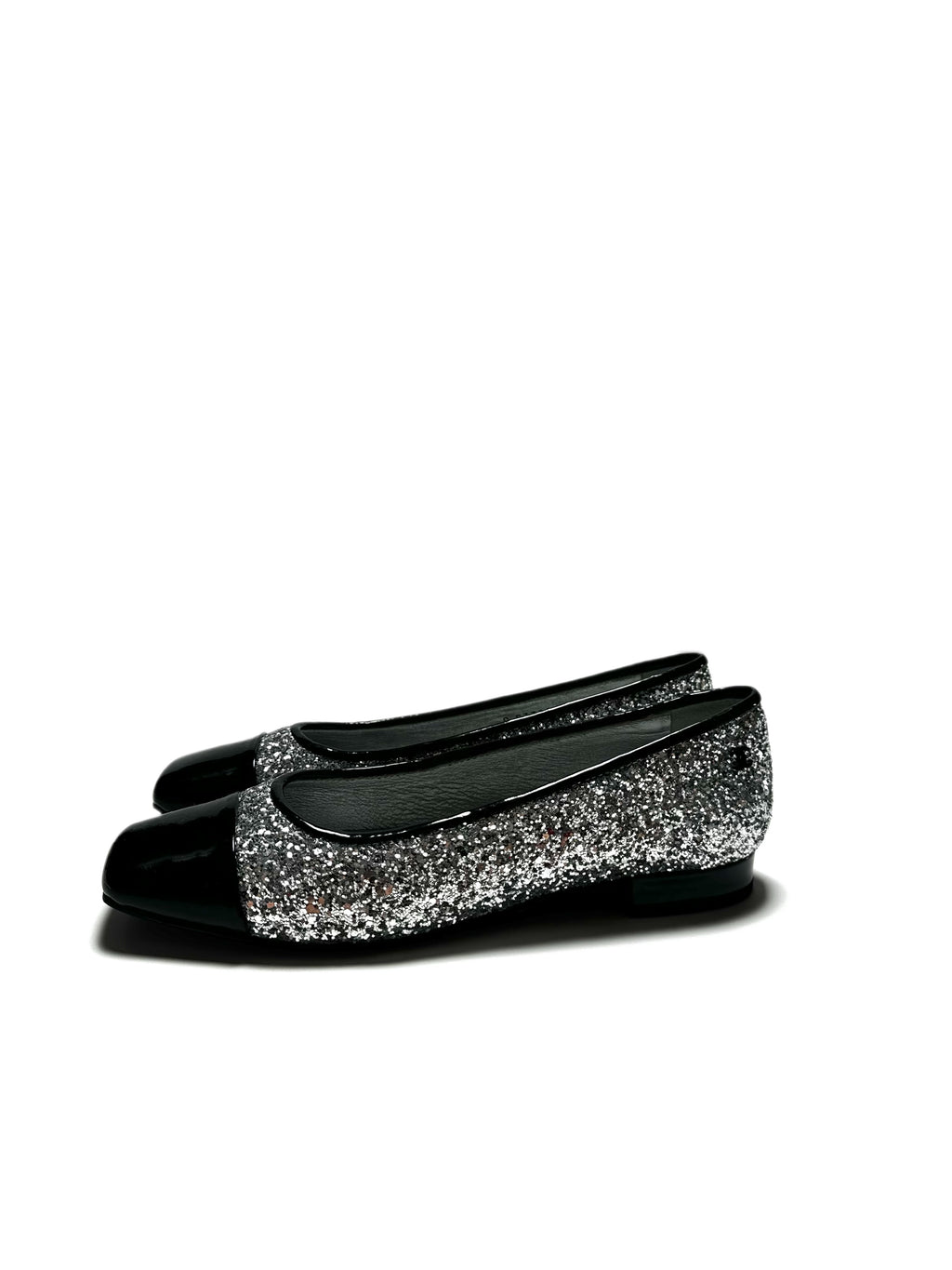 CHANEL silver 17K MILKY WAY GLITTER & PATENT Ballet Flats
