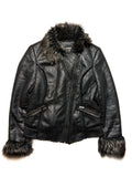 GUESS Fur Leather Black Bike Jacket