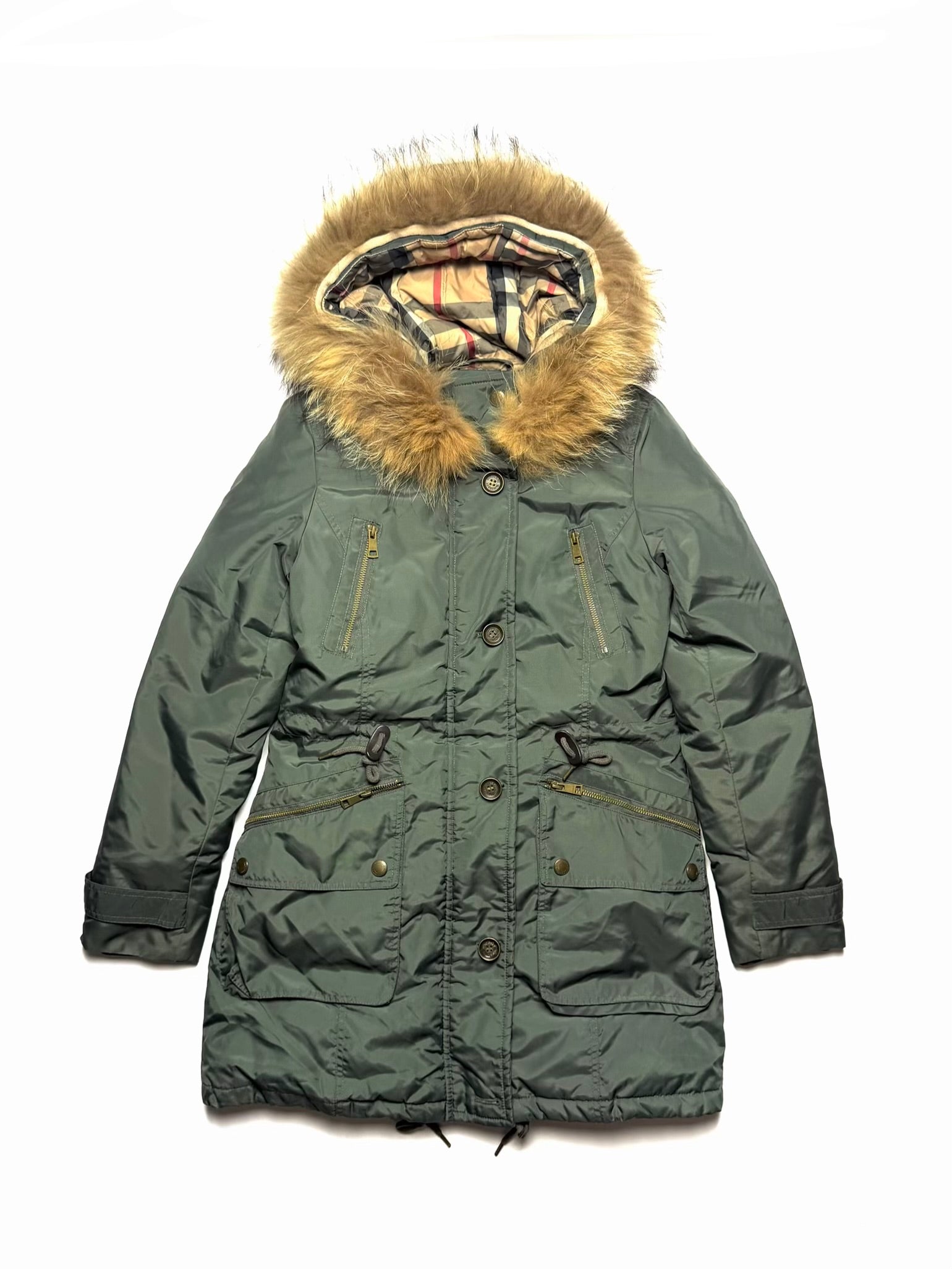 BURBERRY Fur Puffer Coat Khaki