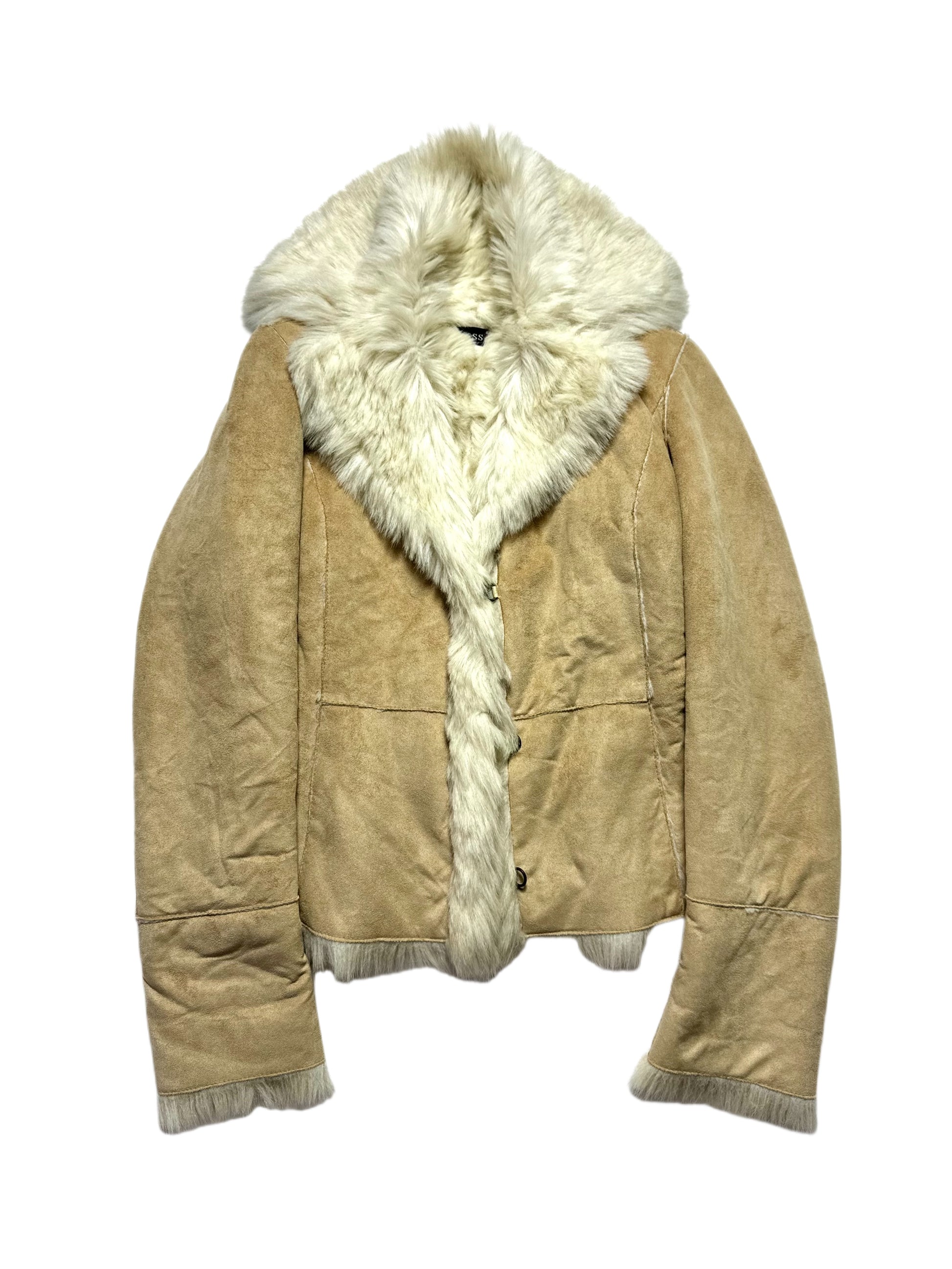 Guess Pale Beige Fur Coat Jacket 90s
