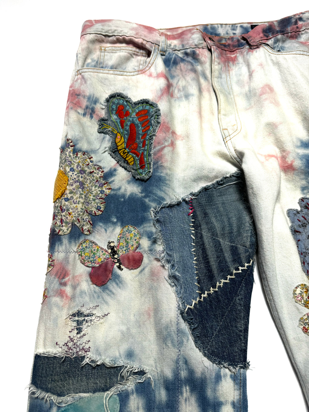 Kapital Papillon Dyed Patched Flared Jean