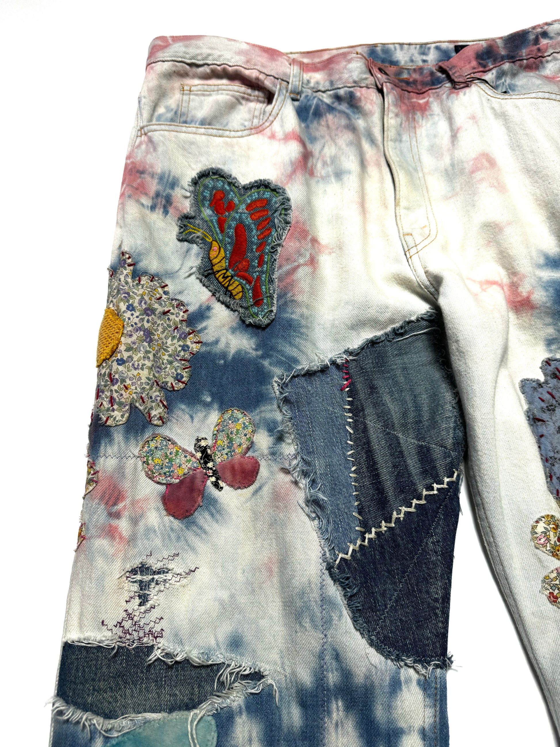 Kapital Papillon Dyed Patched Flared Jean