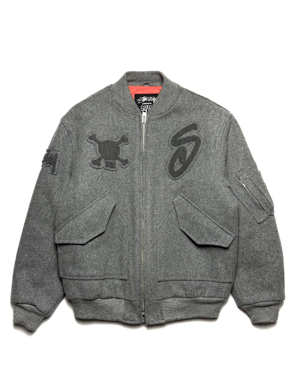 Stussy 2000s Wool Grey Varsity Skull Jacket