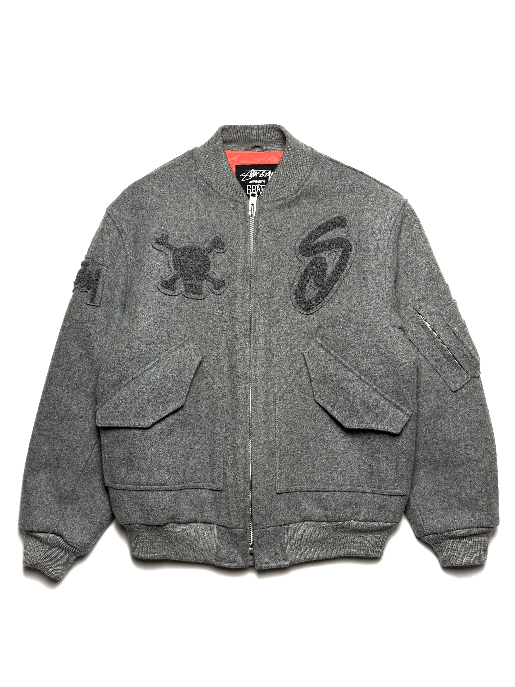 Stussy 2000s Wool Grey Varsity Skull Jacket