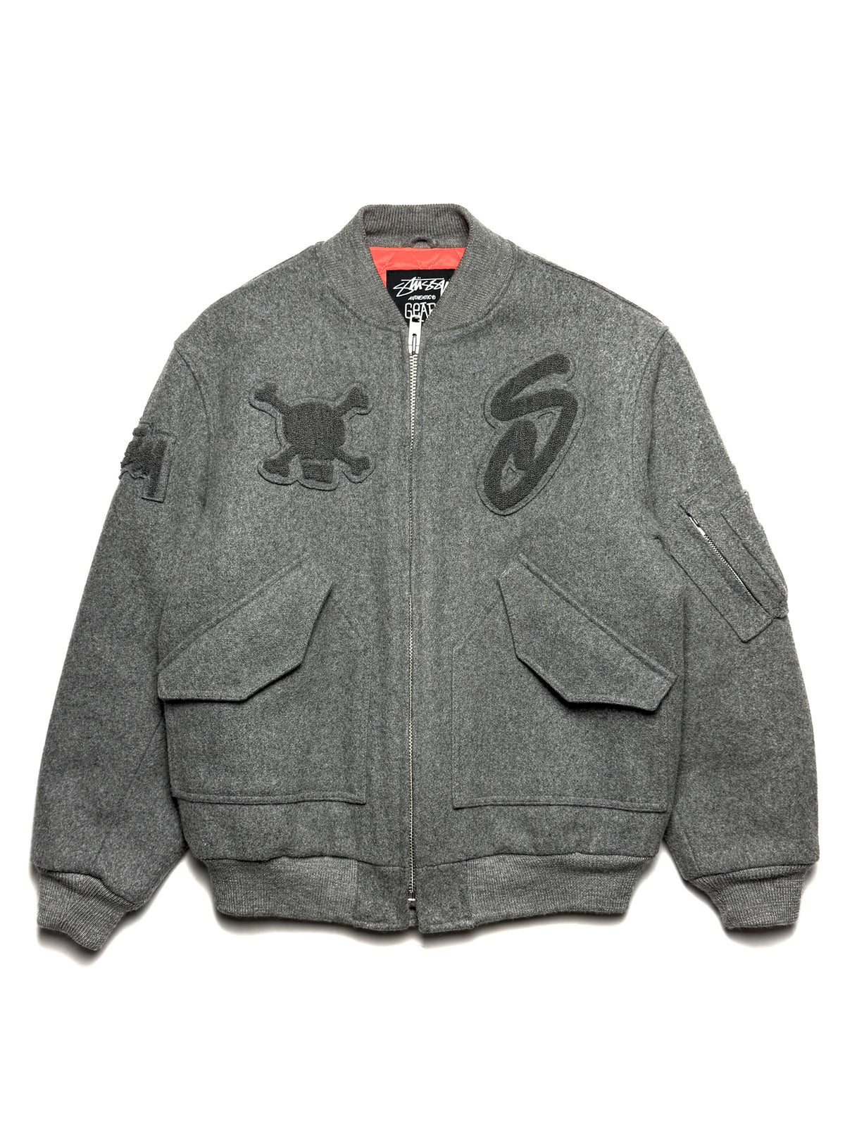 Stussy 2000s Wool Grey Varsity Skull Jacket