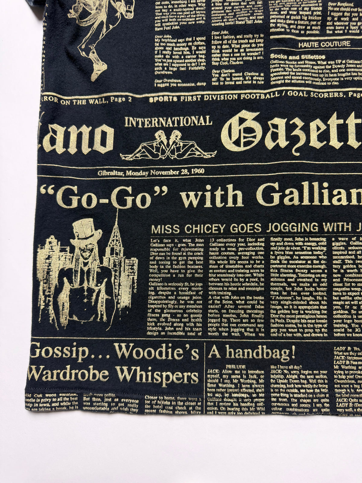 John Galliano 00s Dark Navy Newspaper V-neck Tee