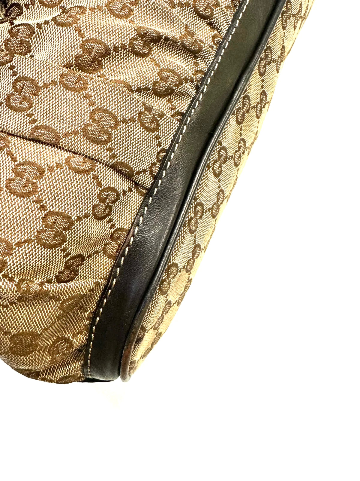 Gucci Leather Monogram Bamboo Handle Shoulder Bag