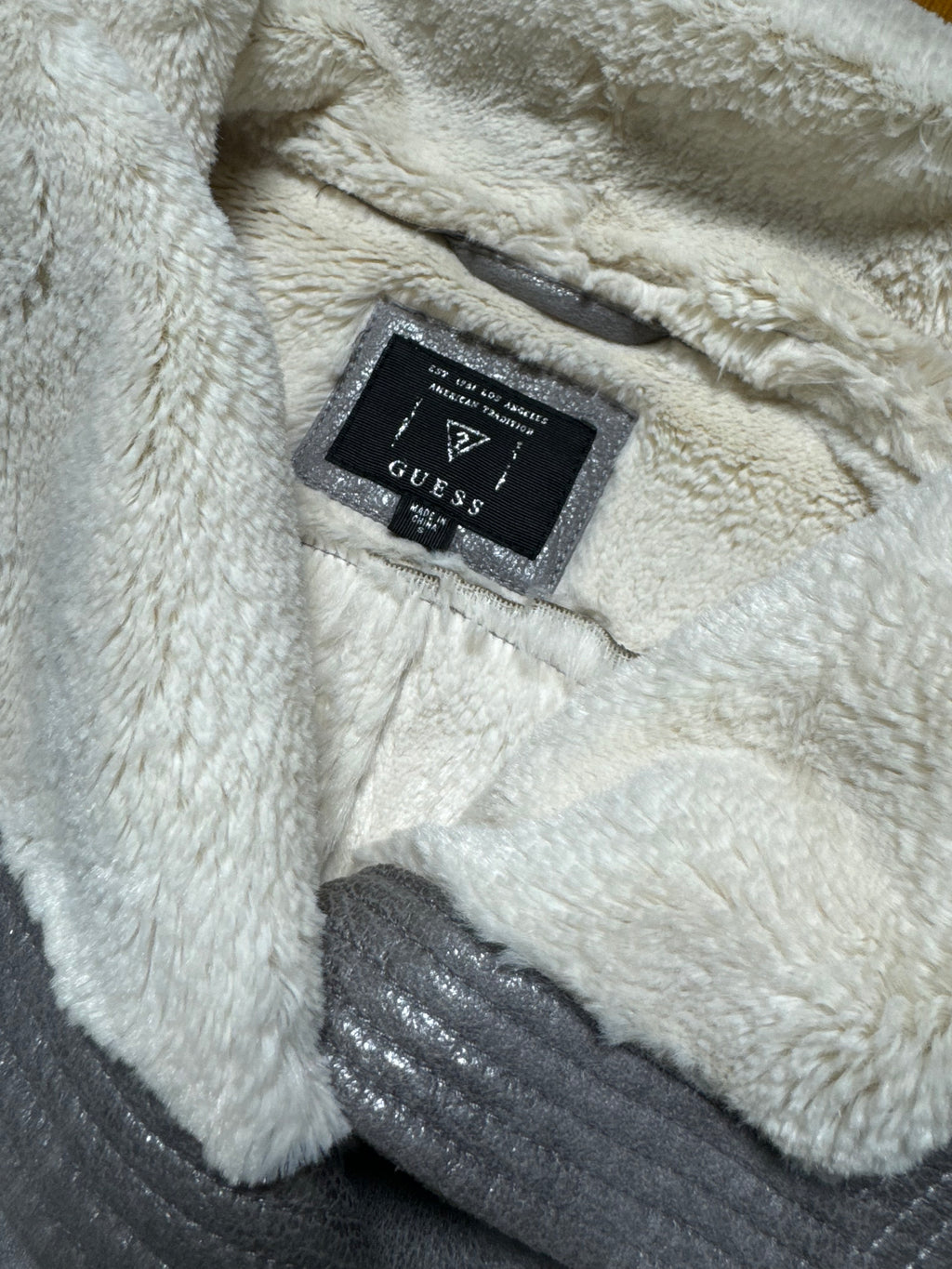 Guess Silver Fur Coat Jacket 90-00s