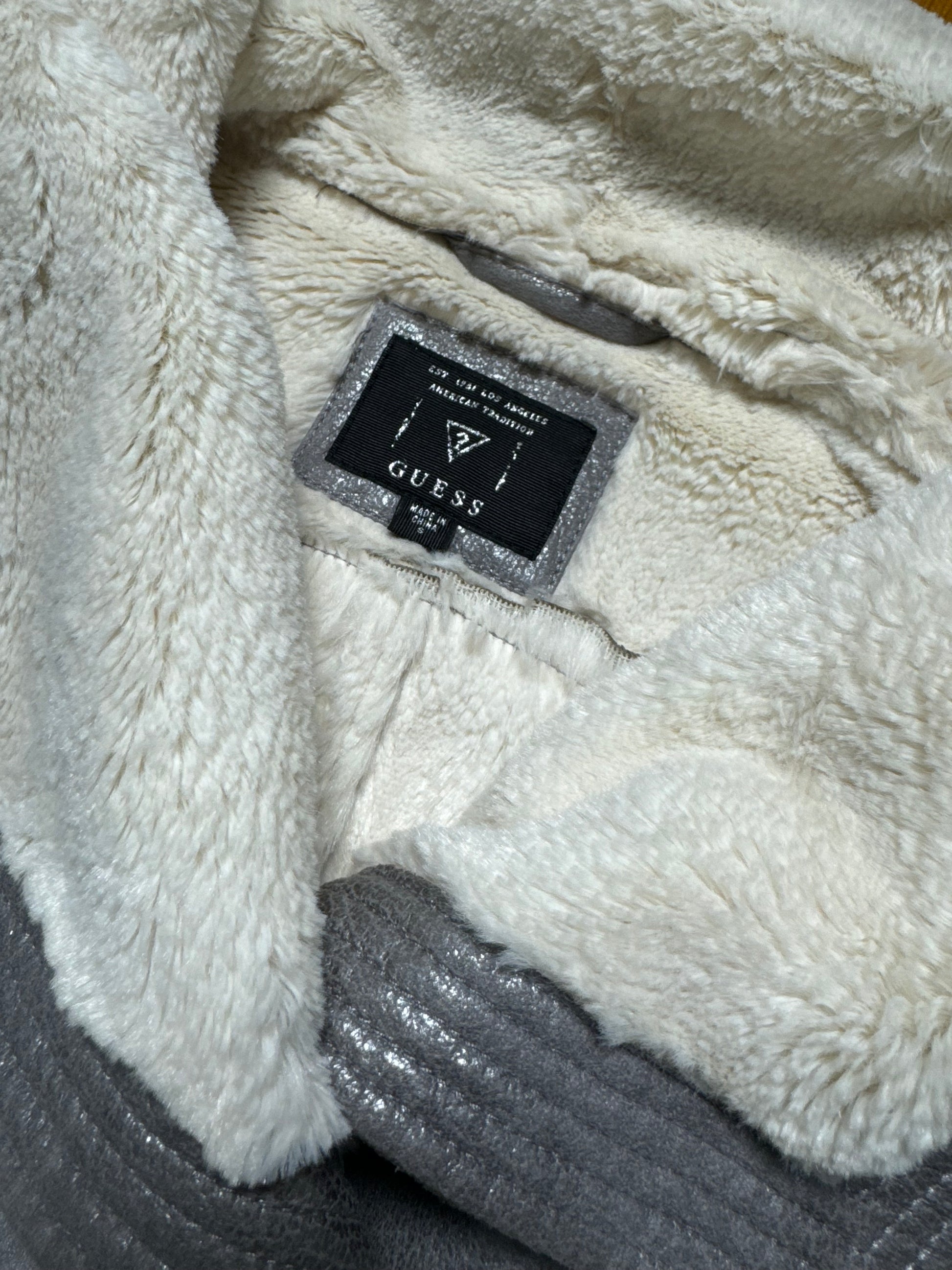 Guess Silver Fur Coat Jacket 90-00s