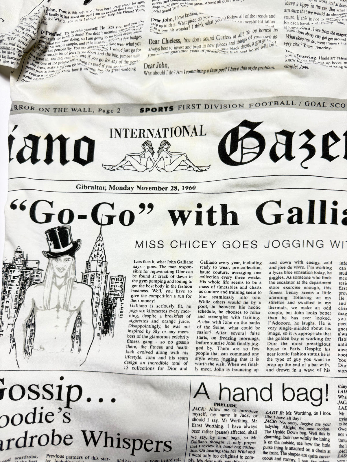 John Galliano 00s White Newspaper Tee