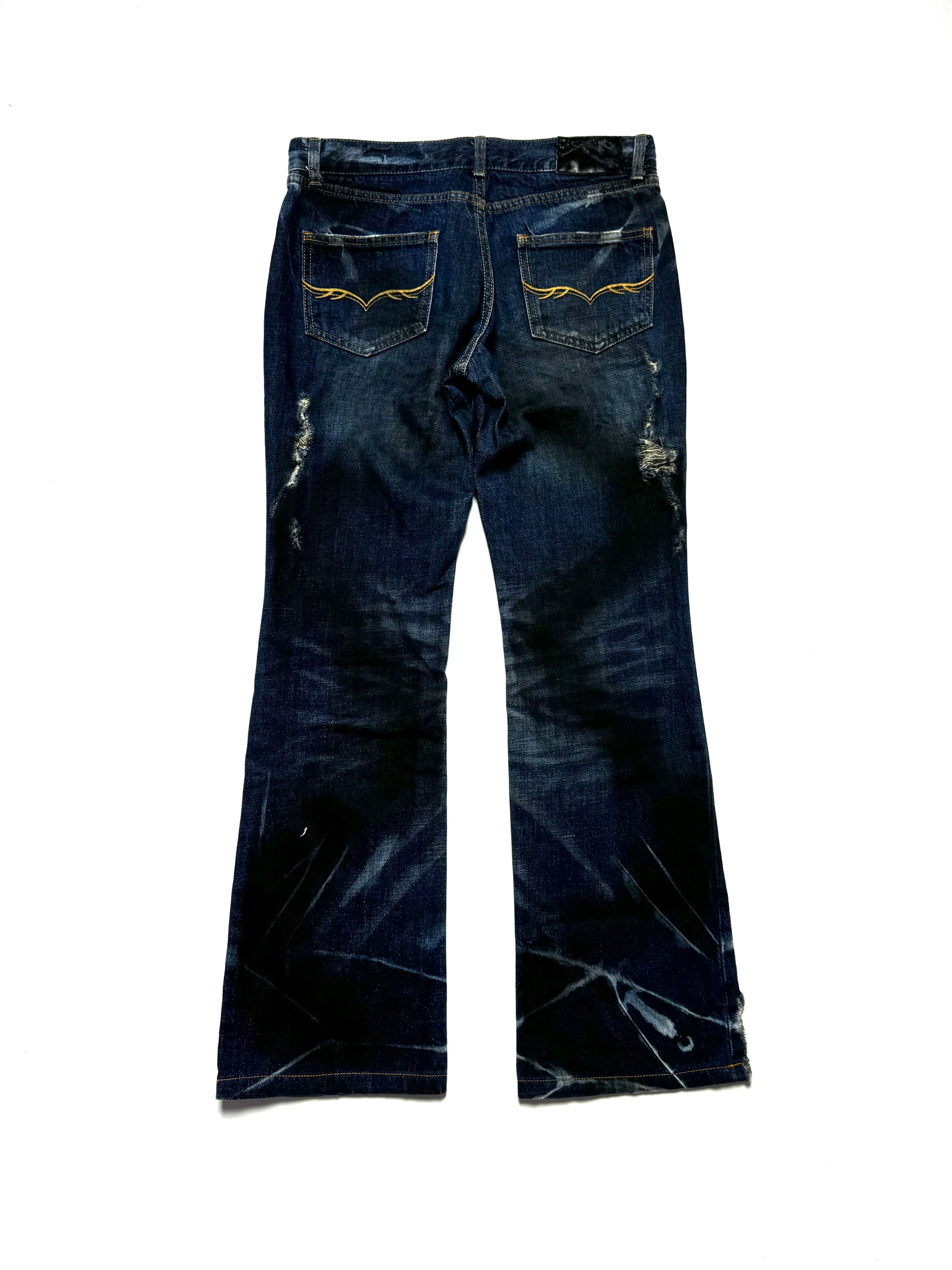 Fuga Distressed Flared Washed Denim Bootcut Jean 2000s