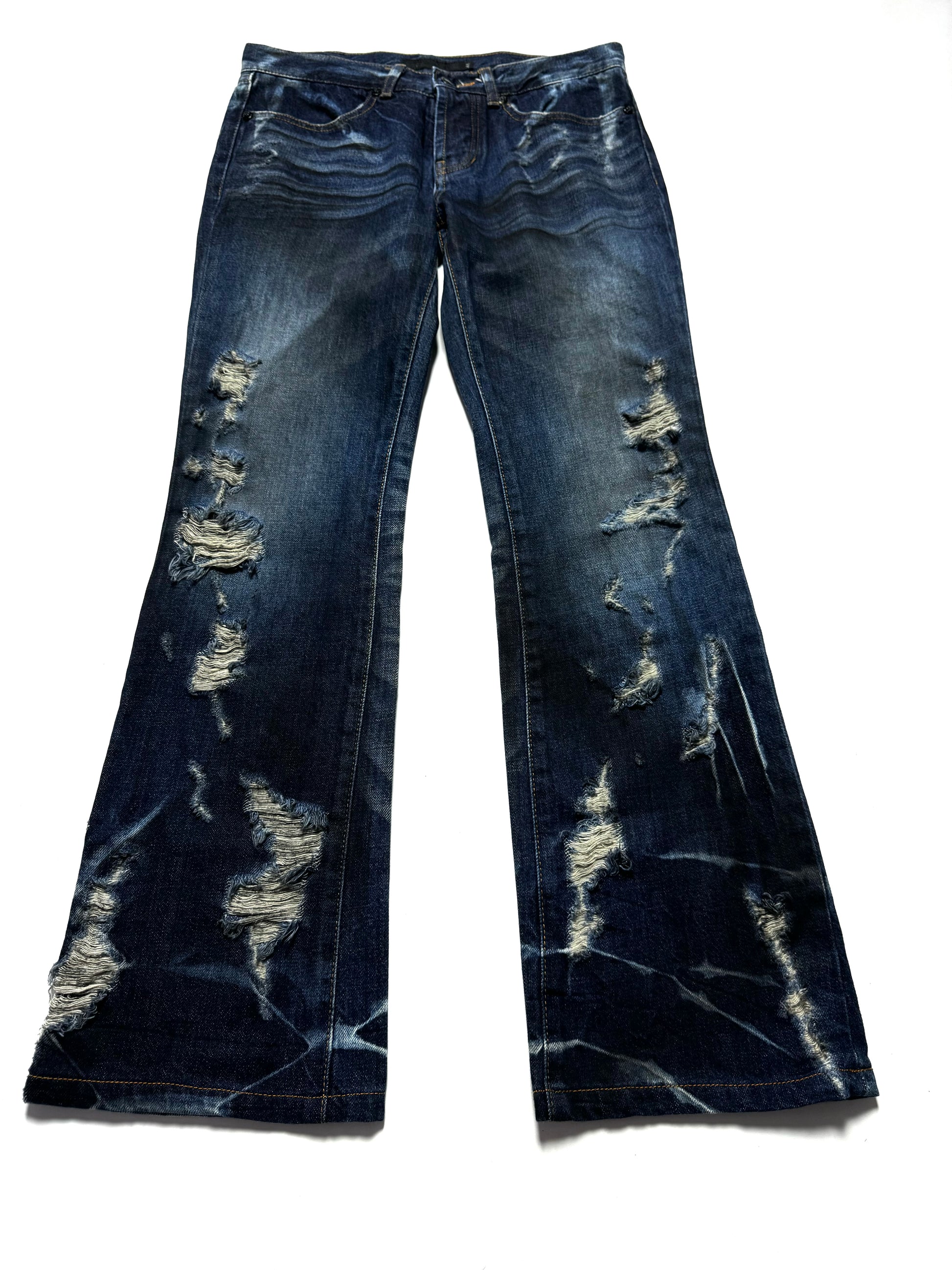 Fuga Distressed Flared Washed Denim Bootcut Jean 2000s