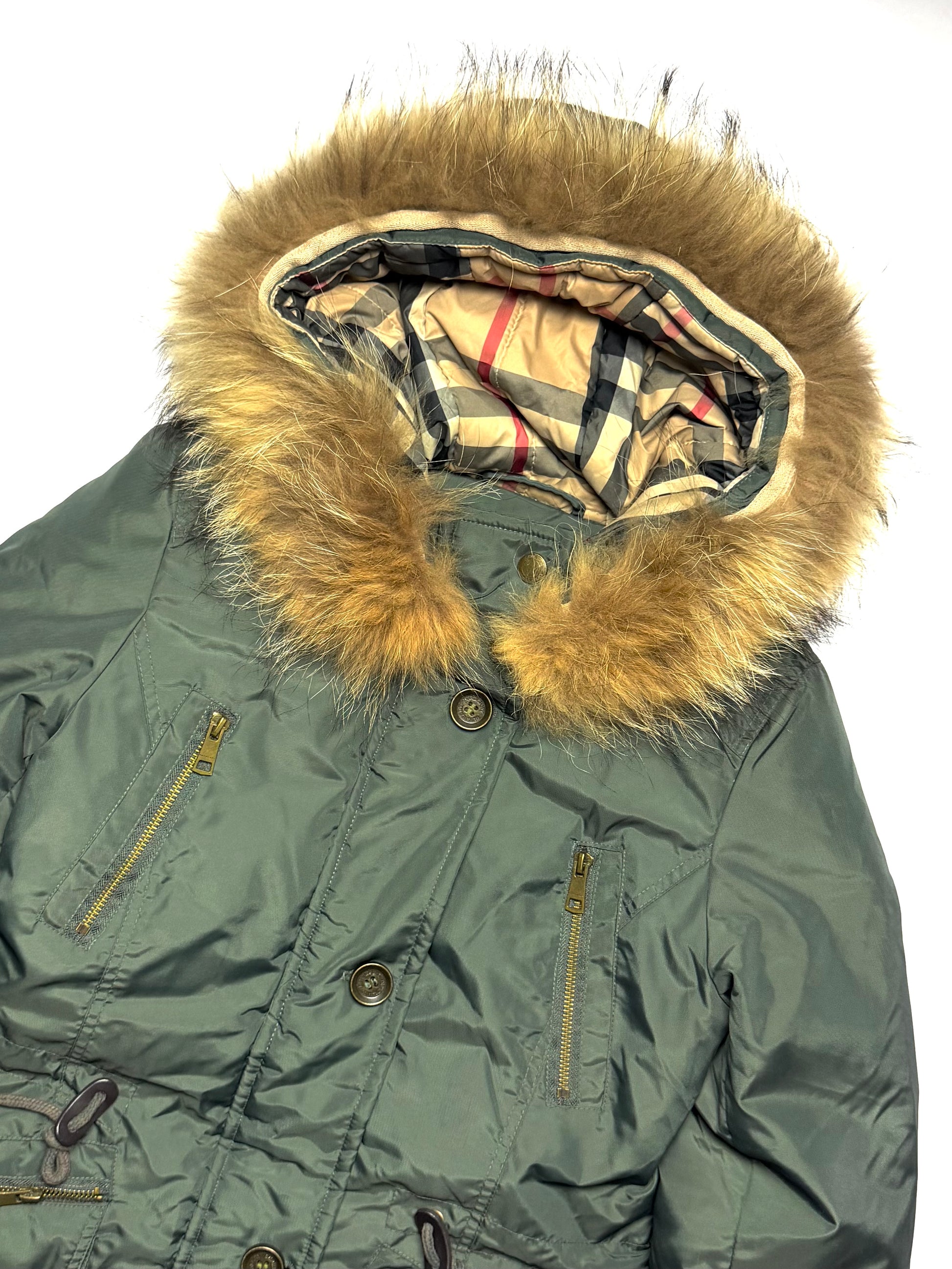 BURBERRY Fur Puffer Coat Khaki