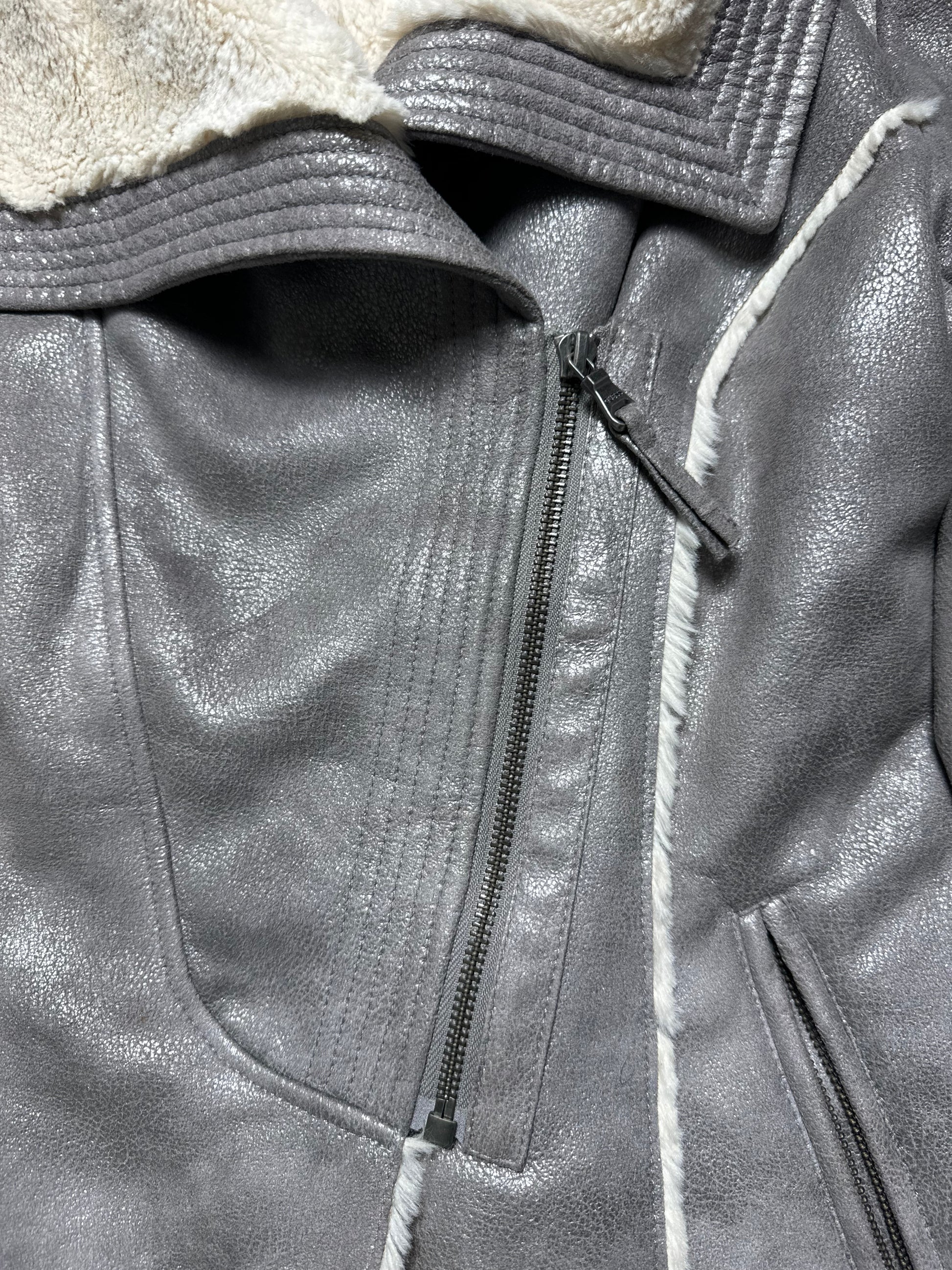 Guess Silver Fur Coat Jacket 90-00s