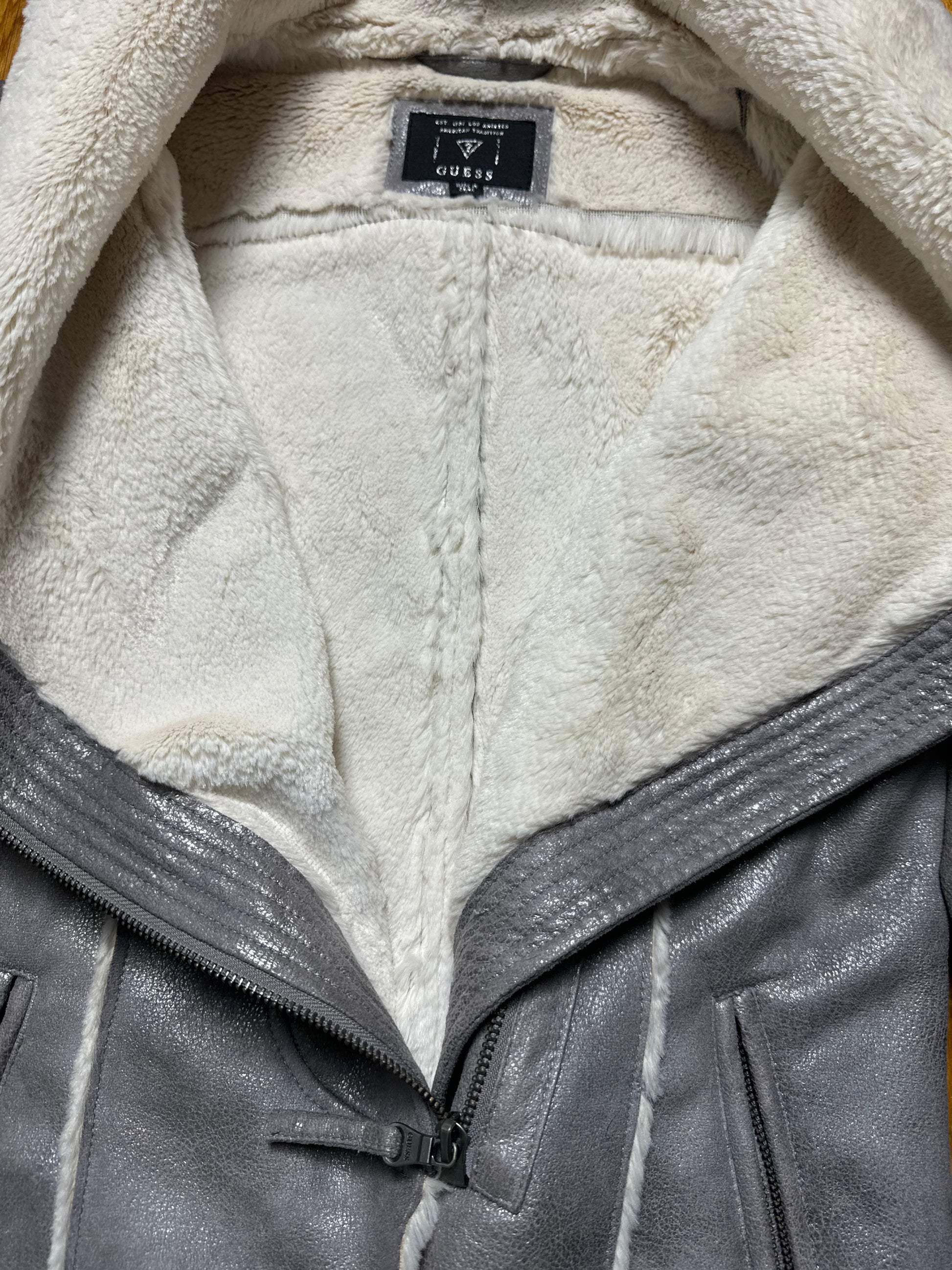 Guess Silver Fur Coat Jacket 90-00s