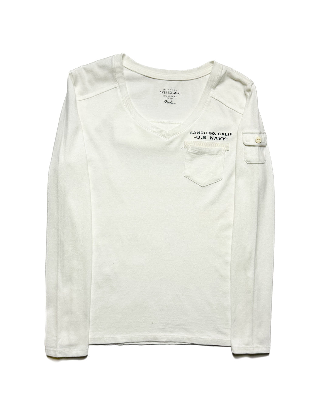 AVIREX white oceanic fleet navy long sleeve 90s