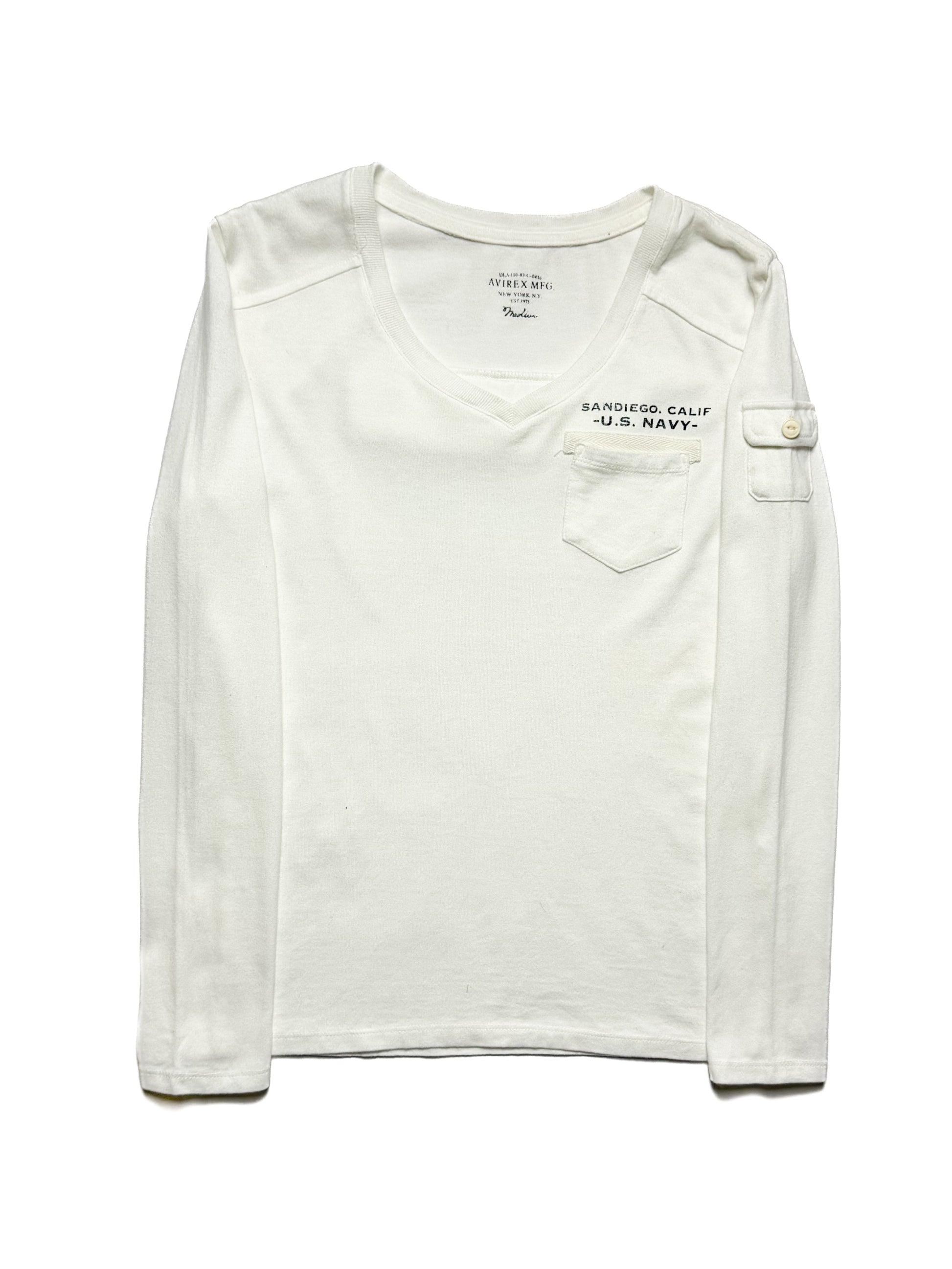 AVIREX white oceanic fleet navy long sleeve 90s
