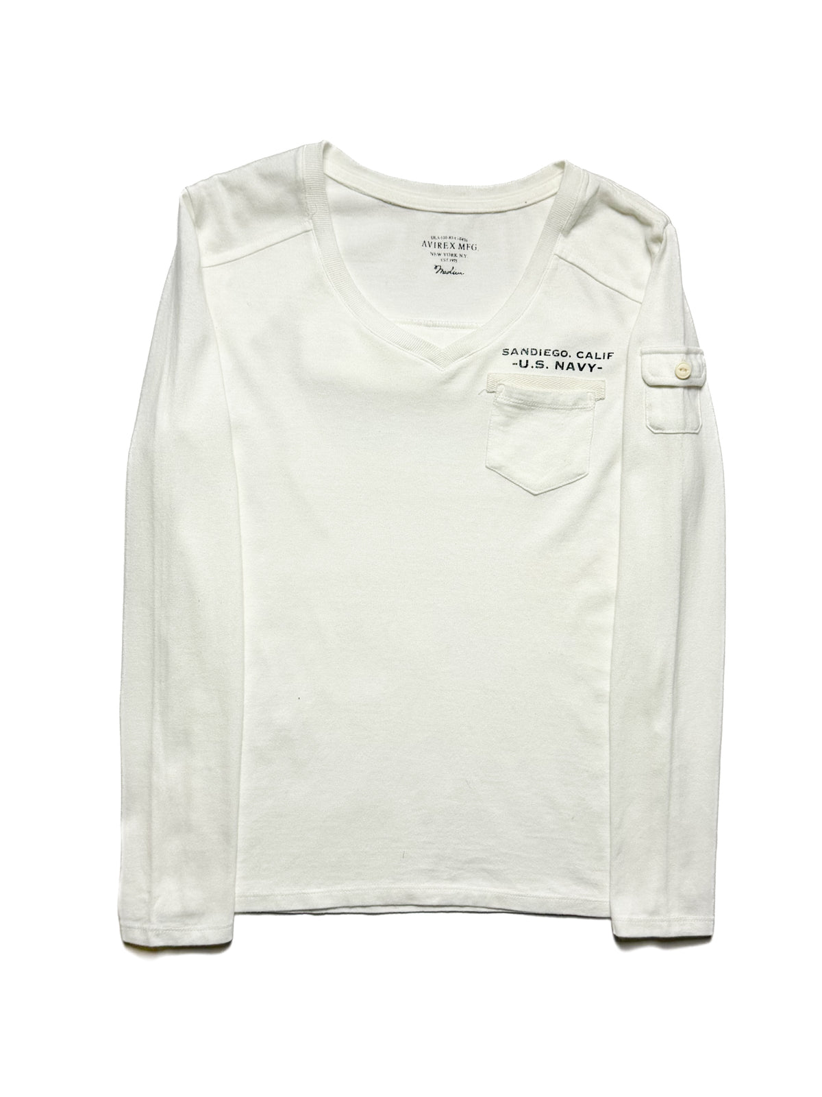 AVIREX white oceanic fleet navy long sleeve 90s