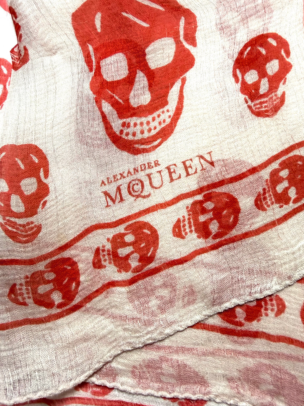 Alexander McQueen Red Silk Skull Scarf