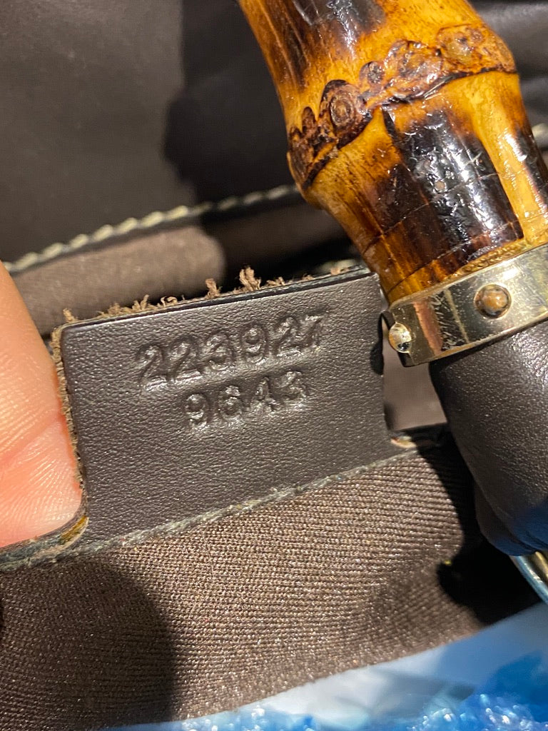 Gucci Leather Monogram Bamboo HandleShoulder Bag