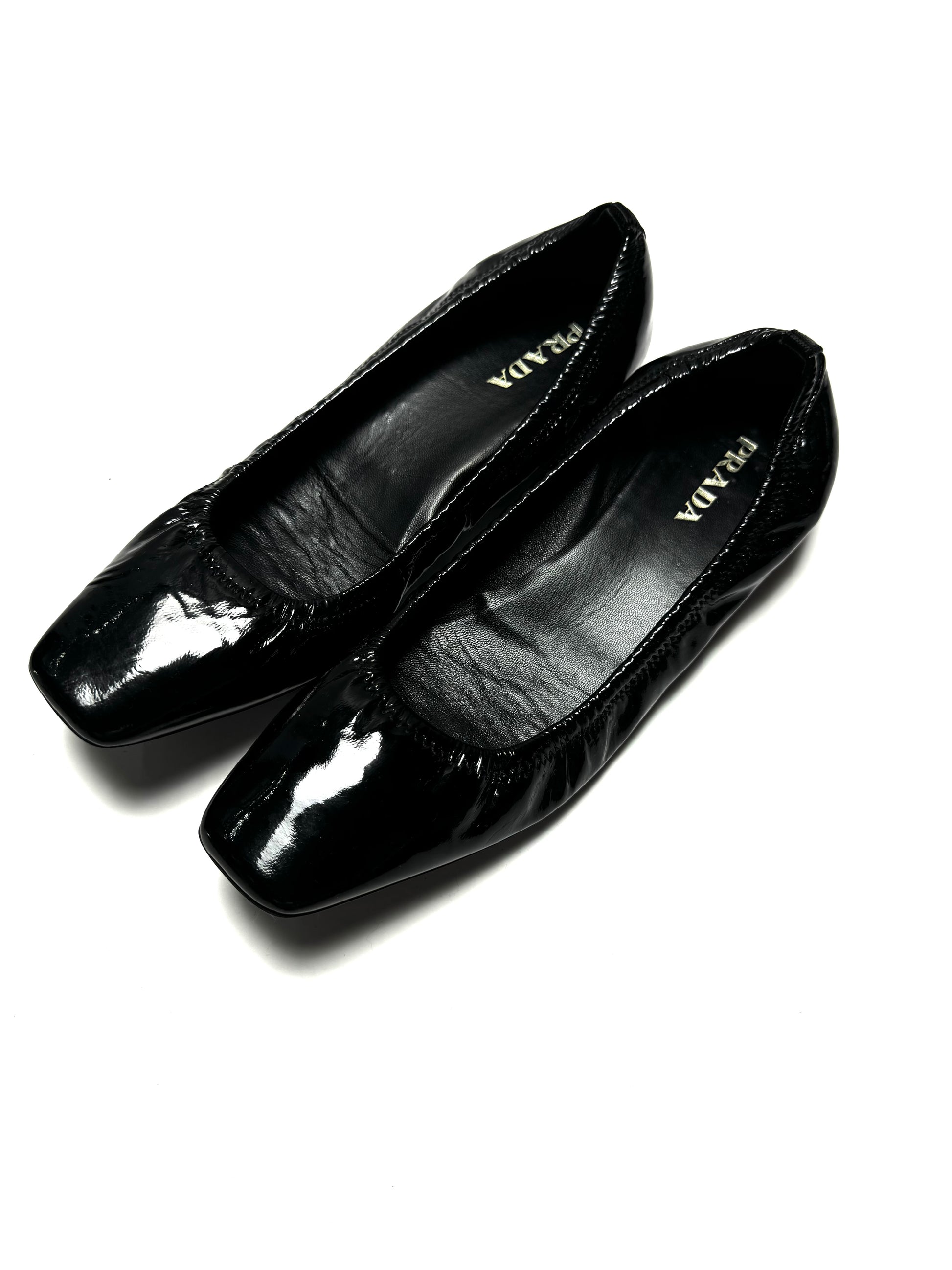 Prada Black Patent Leather Square-toe Ballet Flats